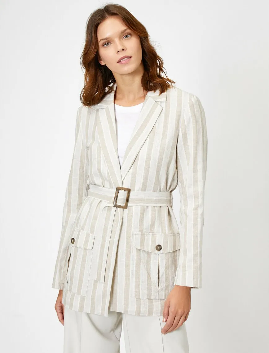 14949 Beige-Ecru Belted Jacket