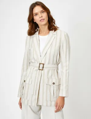 14949 Beige-Ecru Belted Jacket