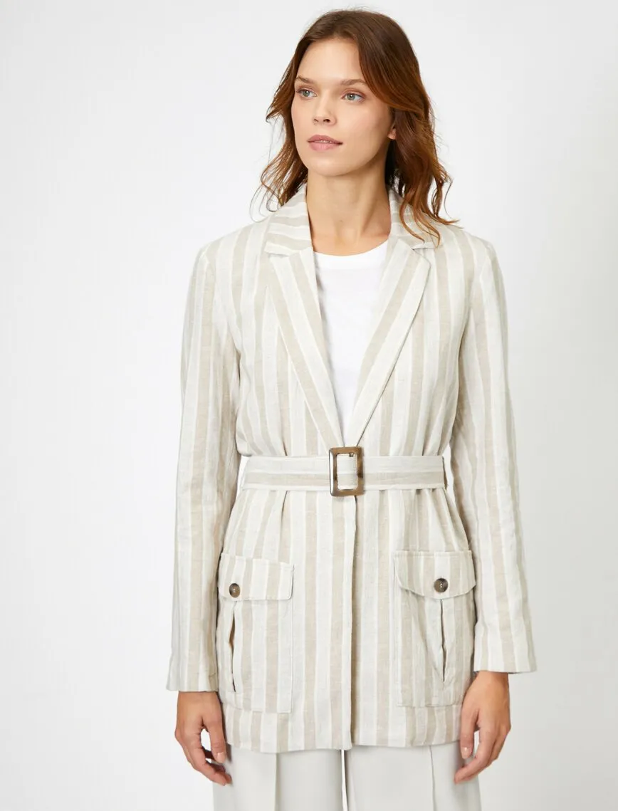 14949 Beige-Ecru Belted Jacket