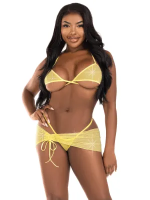 3 Pc Rhinestone Mesh Set - Baby  Yellow