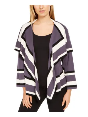 ANNE KLEIN Womens Striped Long Sleeve Open Cardigan Sweater