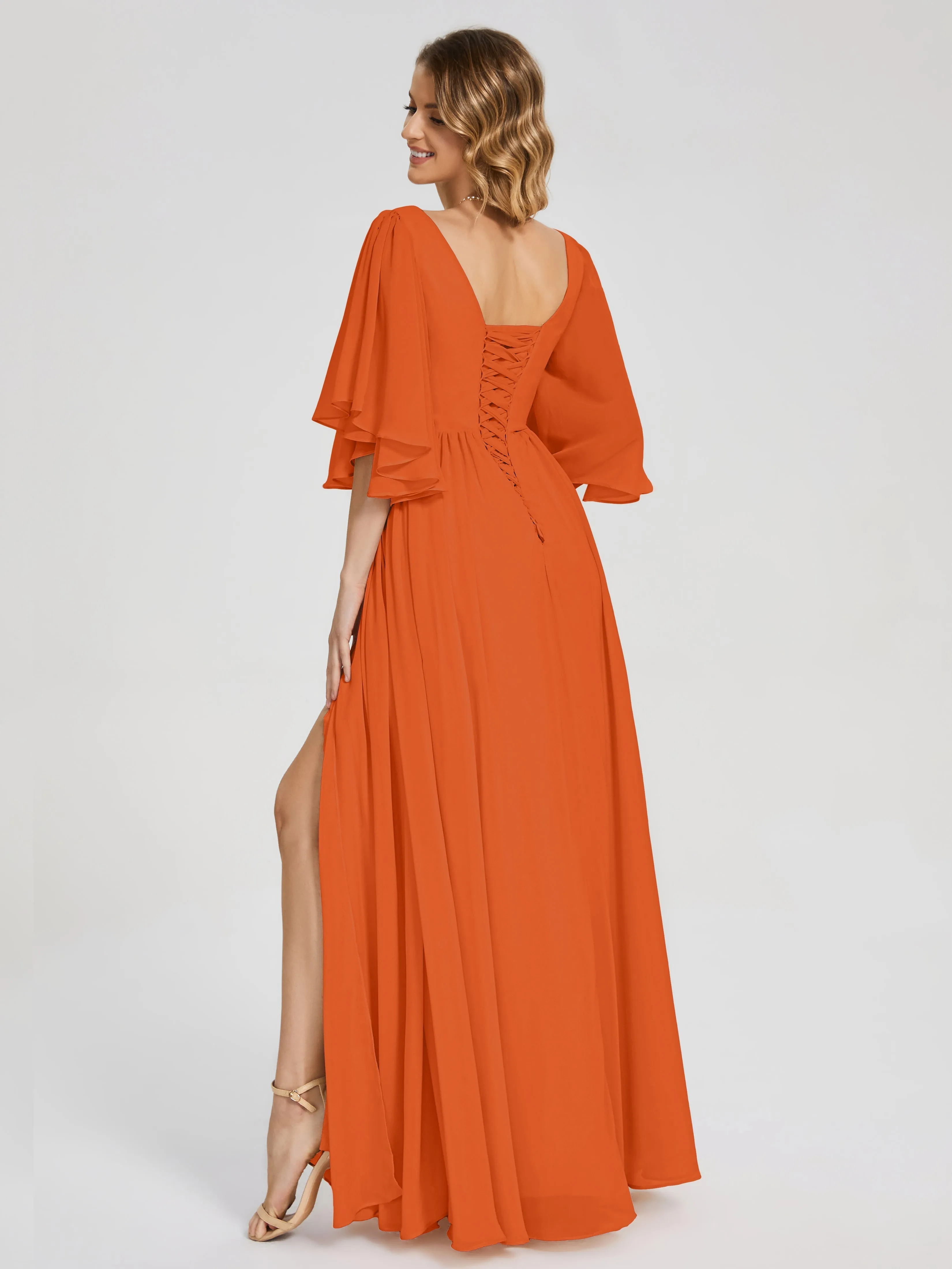Autumn Burnt Orange Bridesmaid Dresses Giselle Pretty Corset Back Chiffon Bridesmaid Dresses