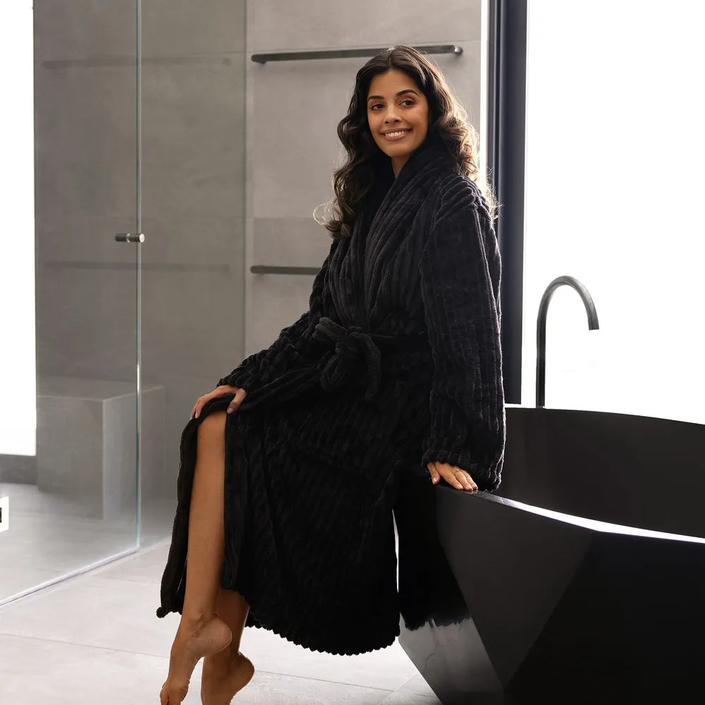 Bambury Channel Fleece Robe Charcoal