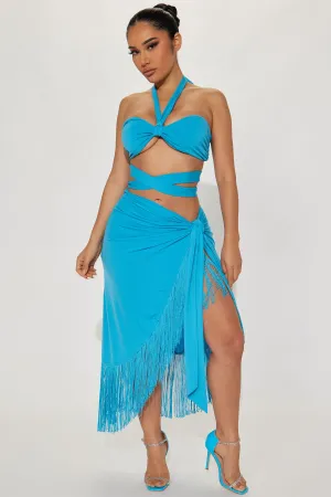 Be Noticed Fringe Skirt Set - Aqua