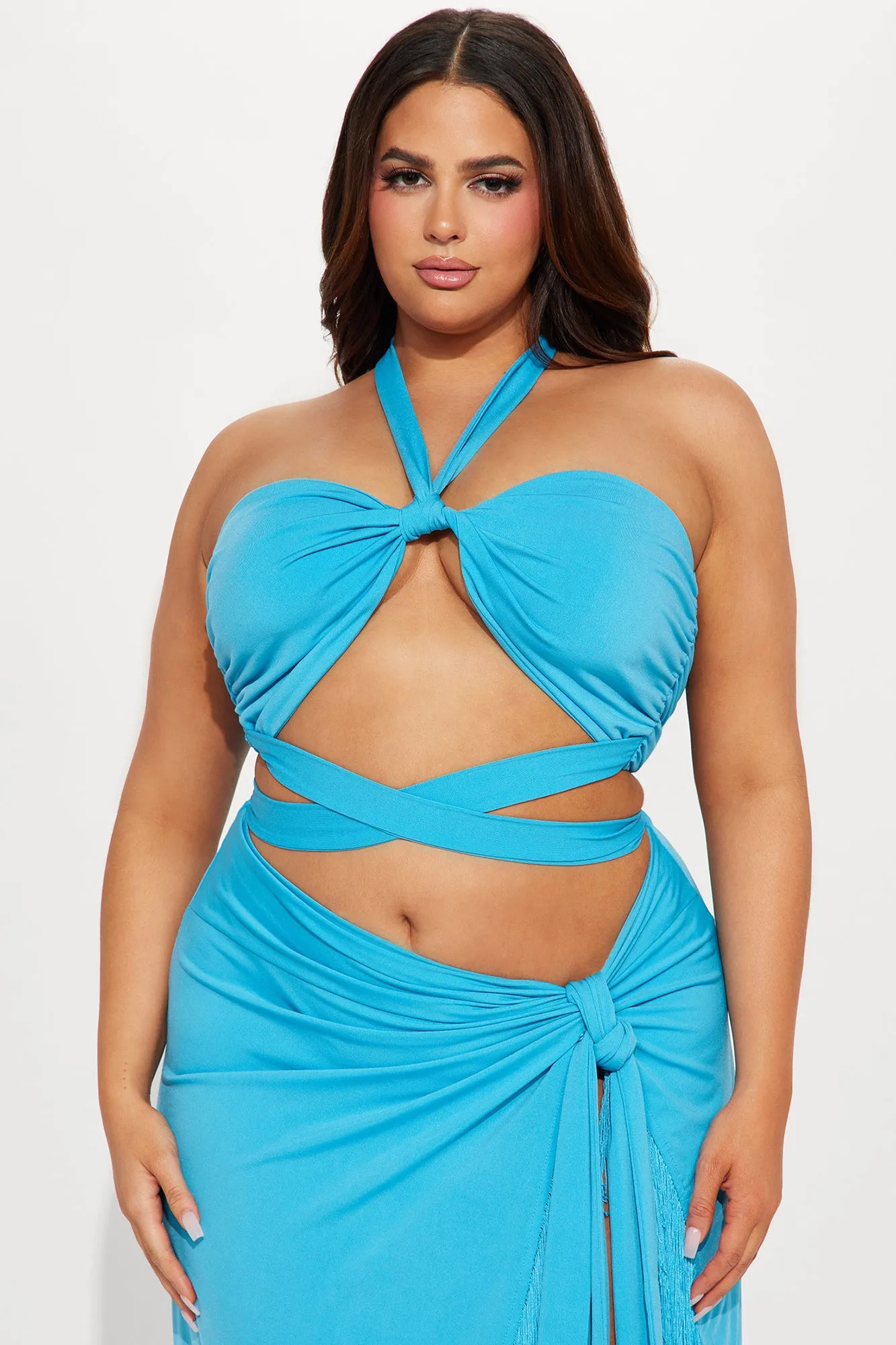 Be Noticed Fringe Skirt Set - Aqua