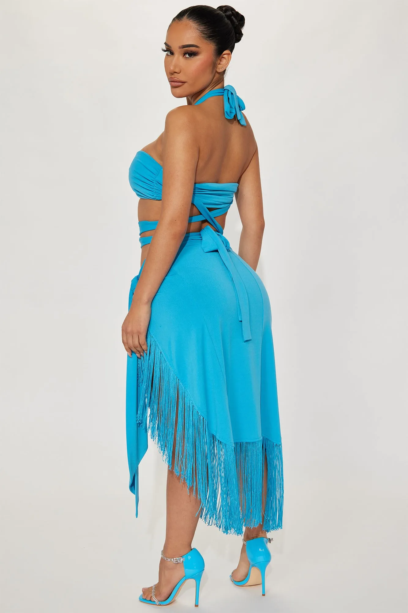 Be Noticed Fringe Skirt Set - Aqua