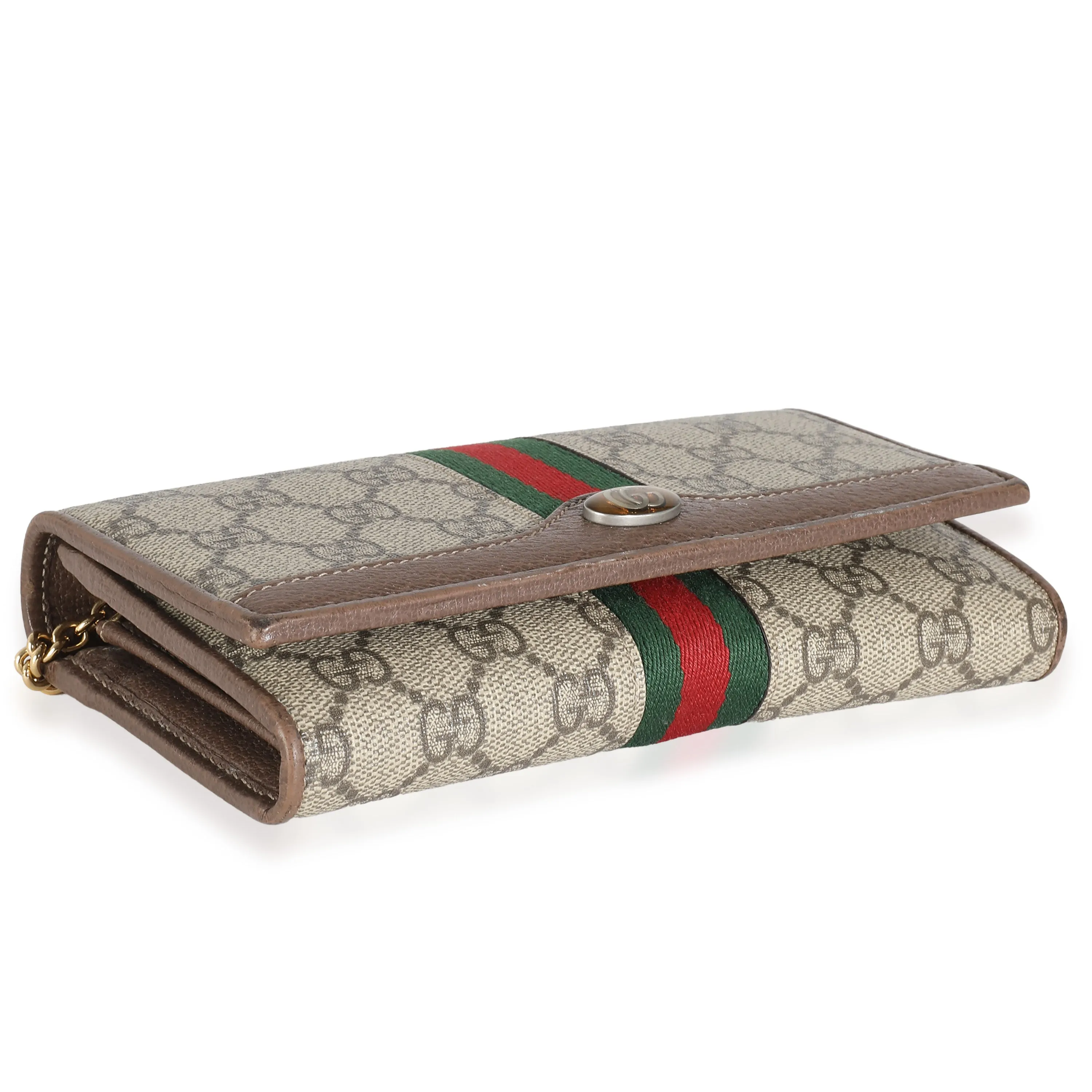 Beige Ebony GG Supreme Web Ophidia Chain Wallet