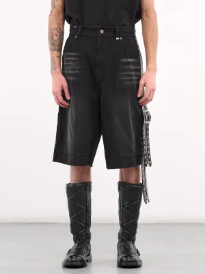 Belt Detailed Denim Shorts (PT0-25-212-BLACK)