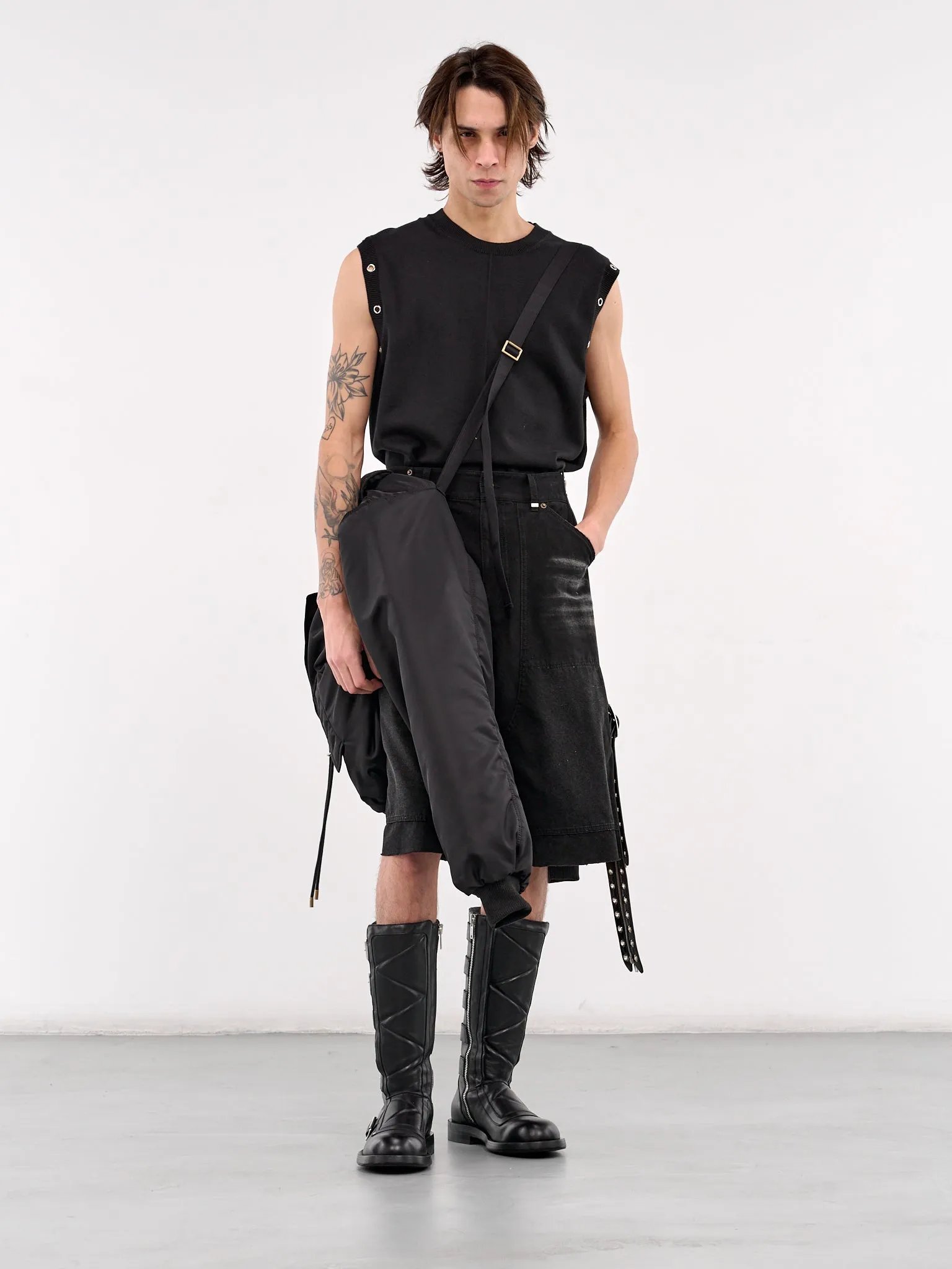 Belt Detailed Denim Shorts (PT0-25-212-BLACK)