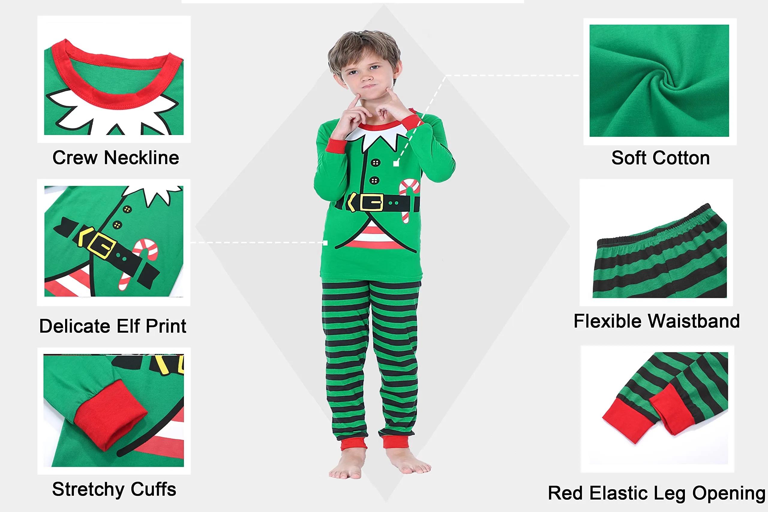 Benaive Matching Family Christmas Pajamas Set Holiday Pjs for Women Men Sleepwear (Green, Elf, 8)