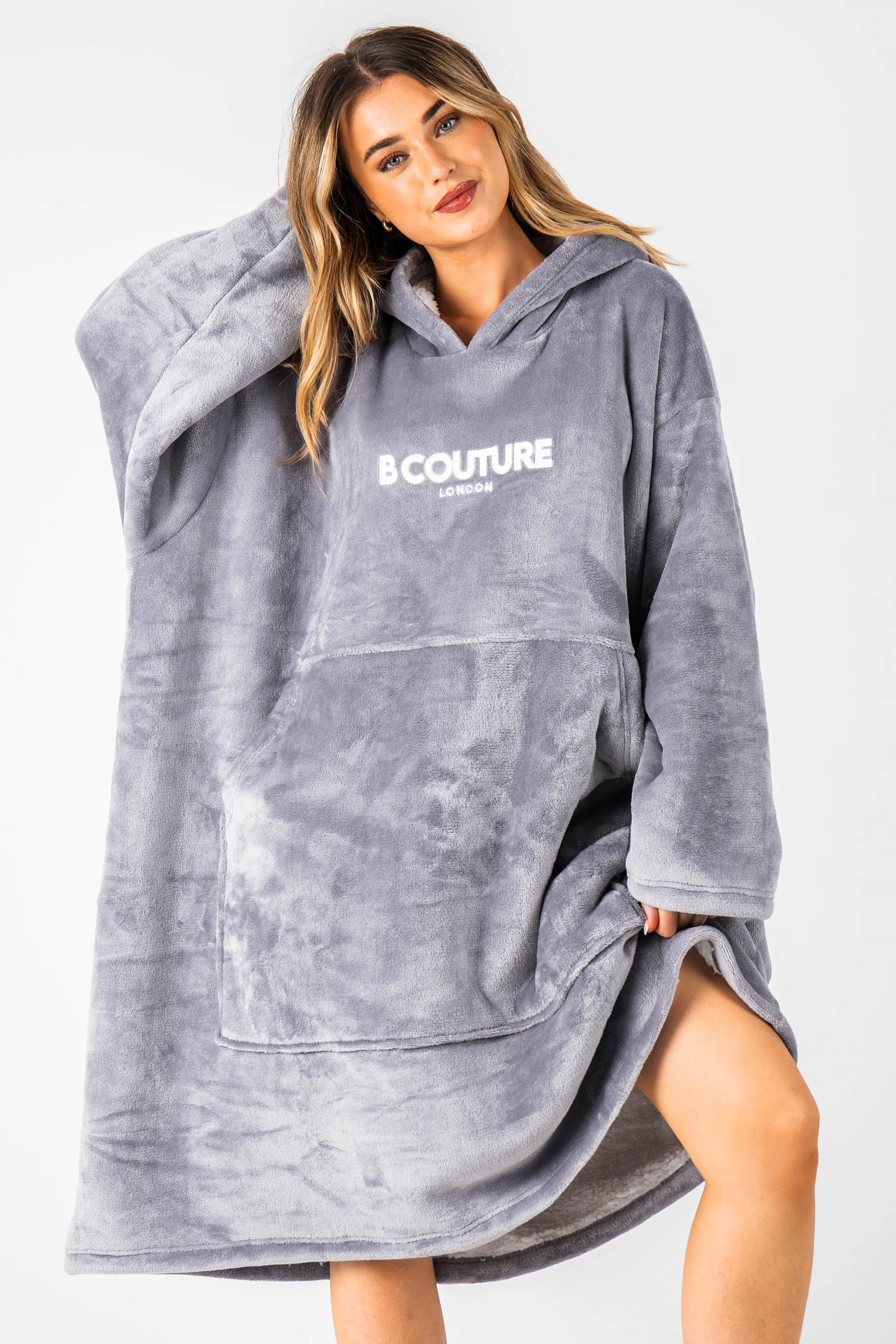 Bishopsgate Double Weight Fleece Blanket Hoodie - Grey