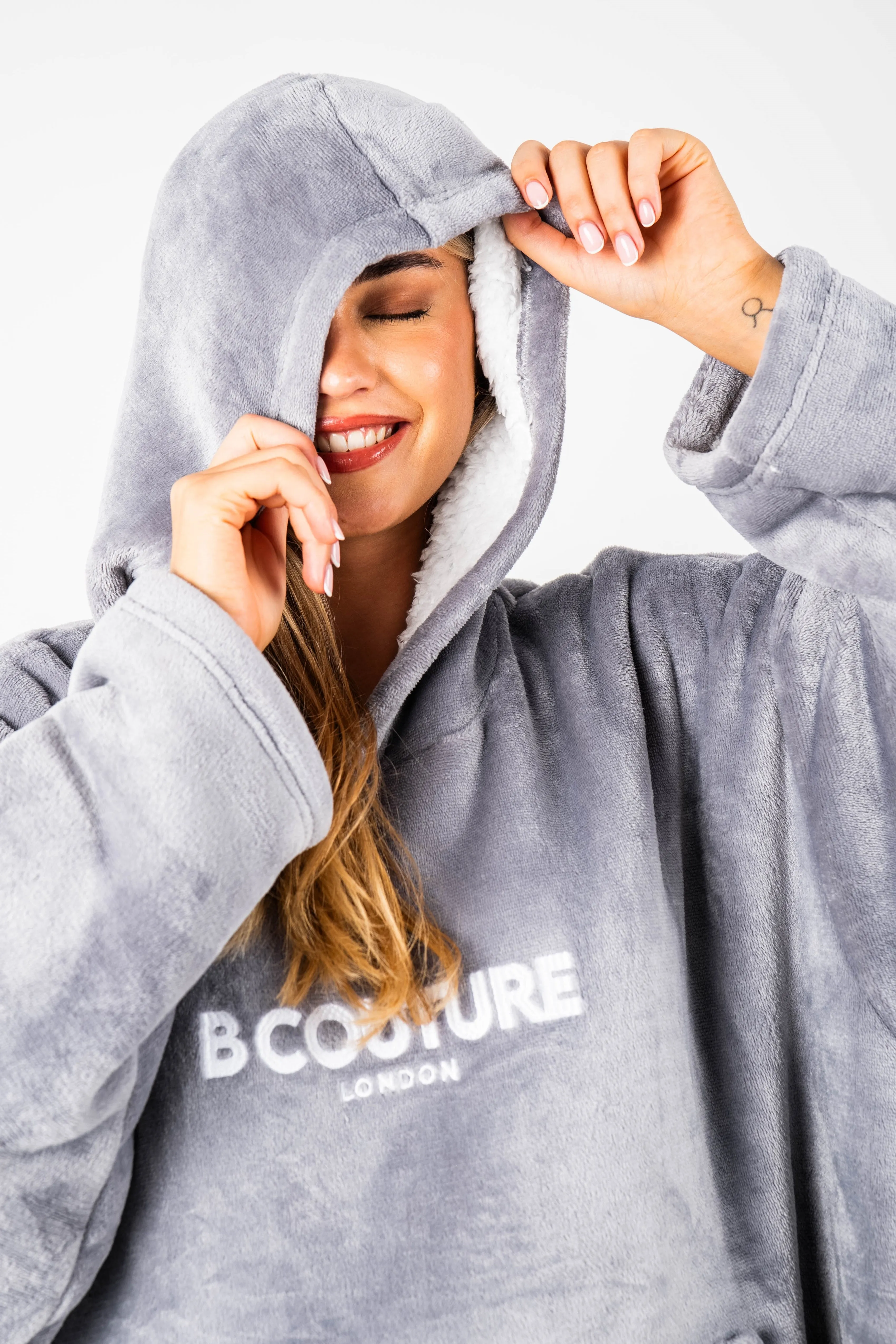 Bishopsgate Double Weight Fleece Blanket Hoodie - Grey