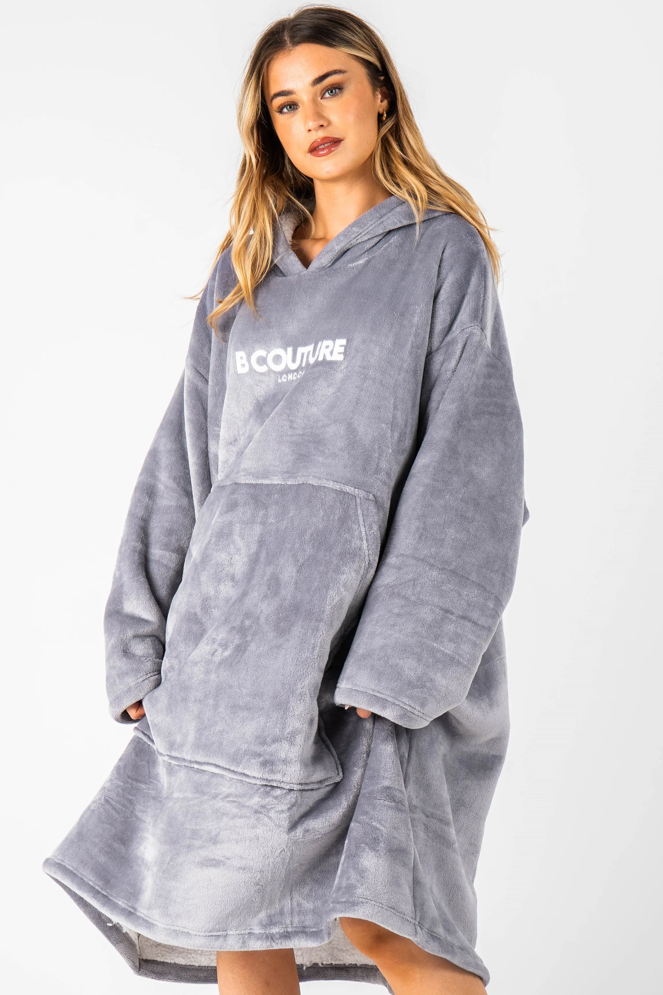 Bishopsgate Double Weight Fleece Blanket Hoodie - Grey