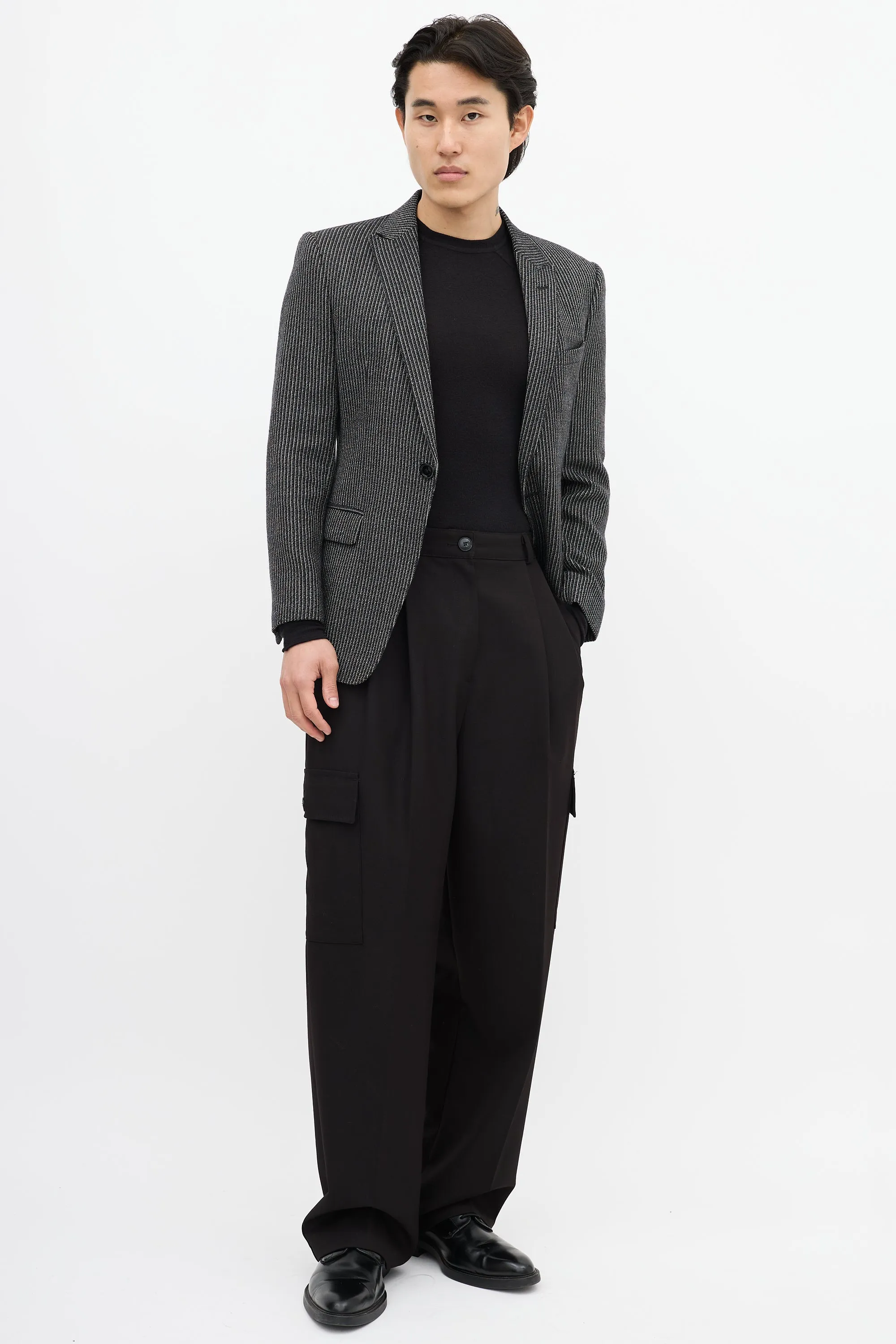 Black & White Wool Striped Blazer