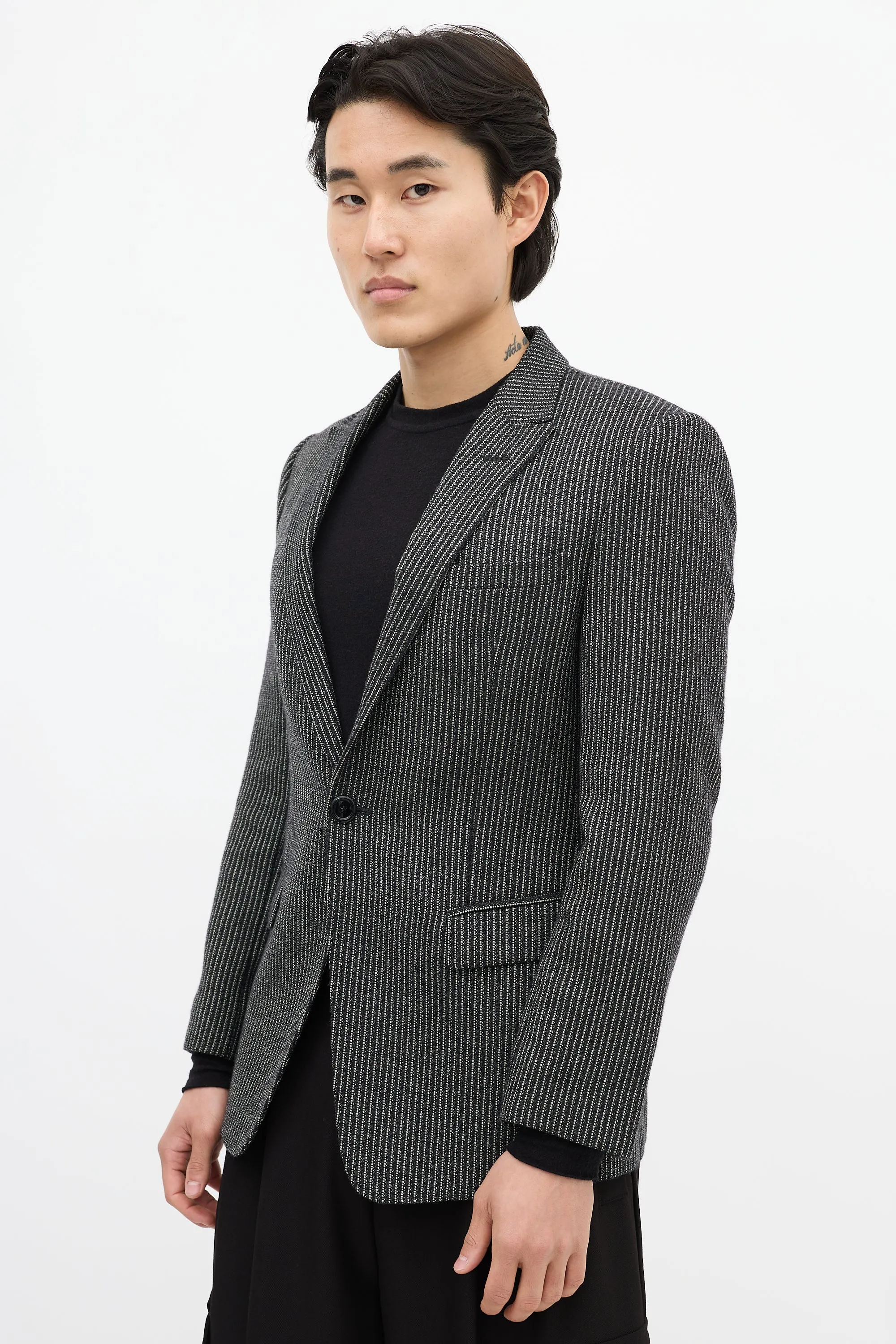 Black & White Wool Striped Blazer
