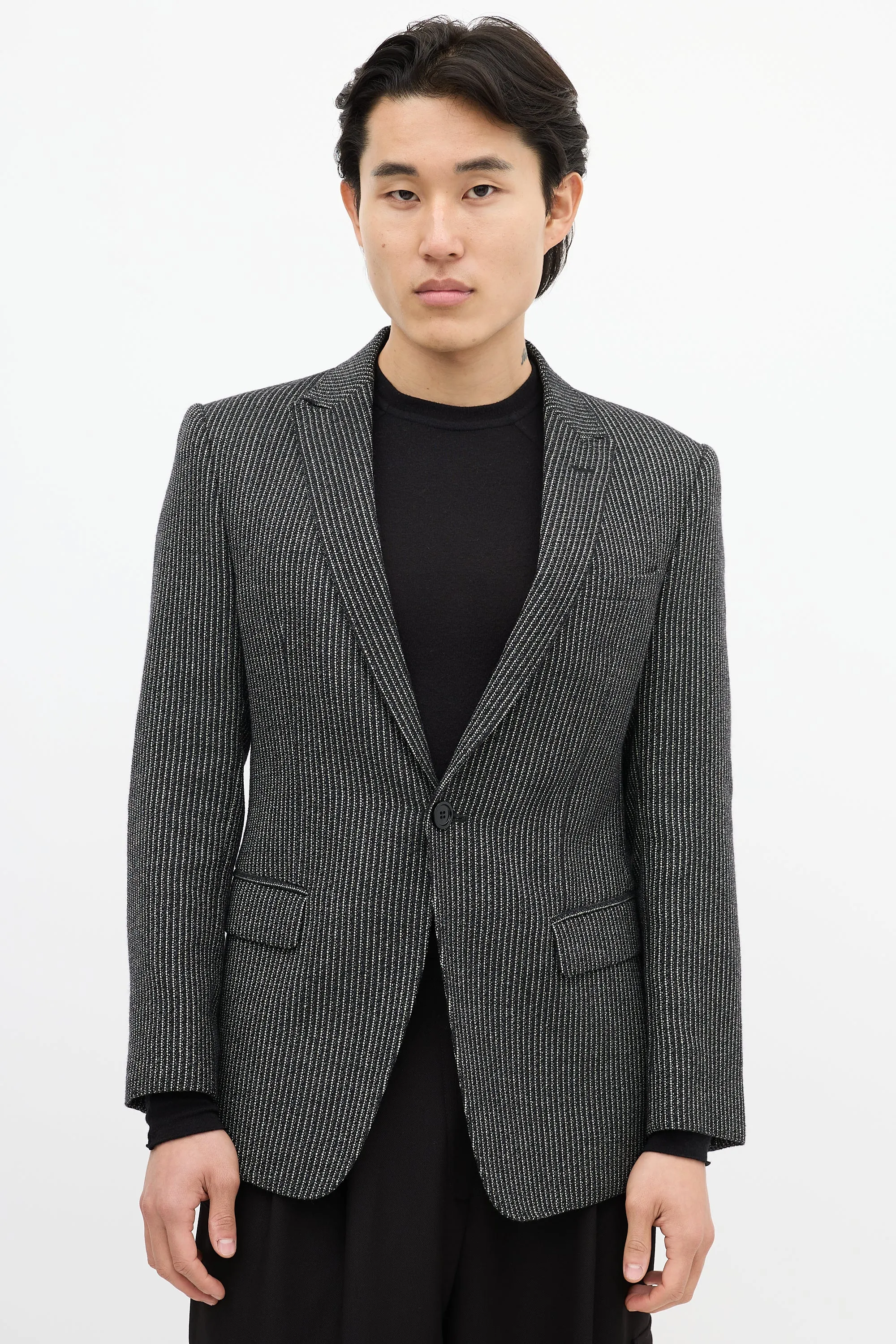 Black & White Wool Striped Blazer
