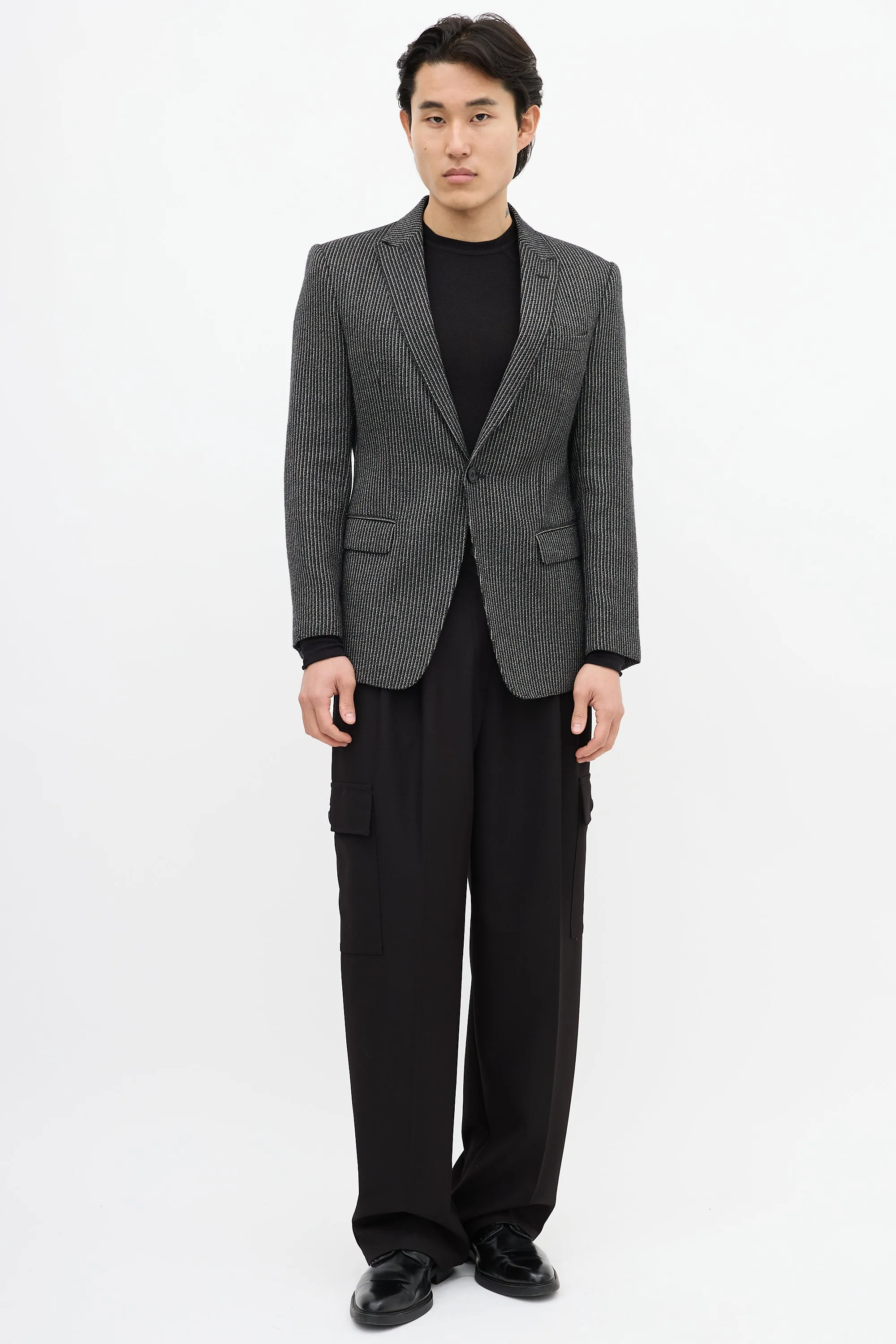 Black & White Wool Striped Blazer