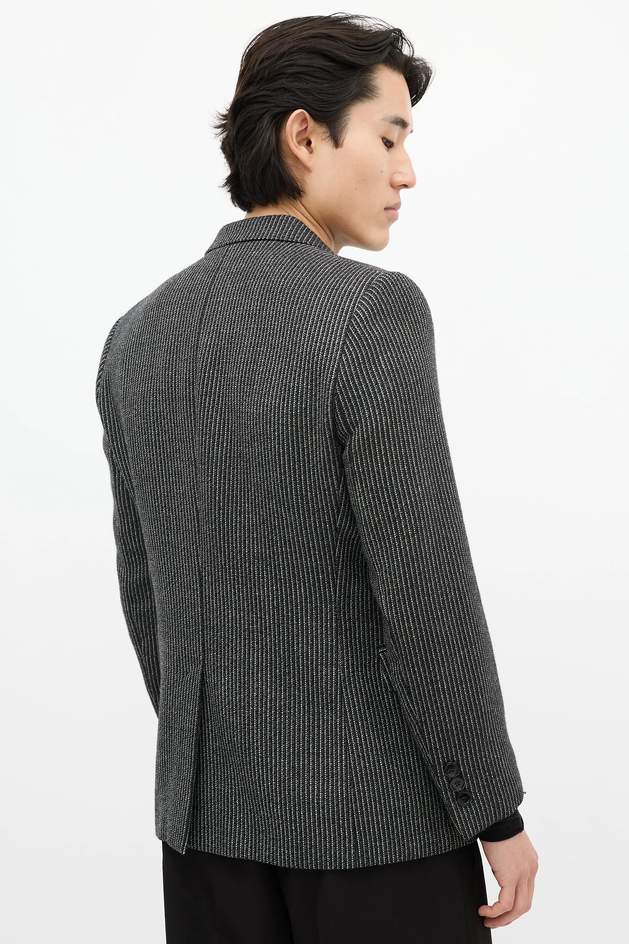 Black & White Wool Striped Blazer
