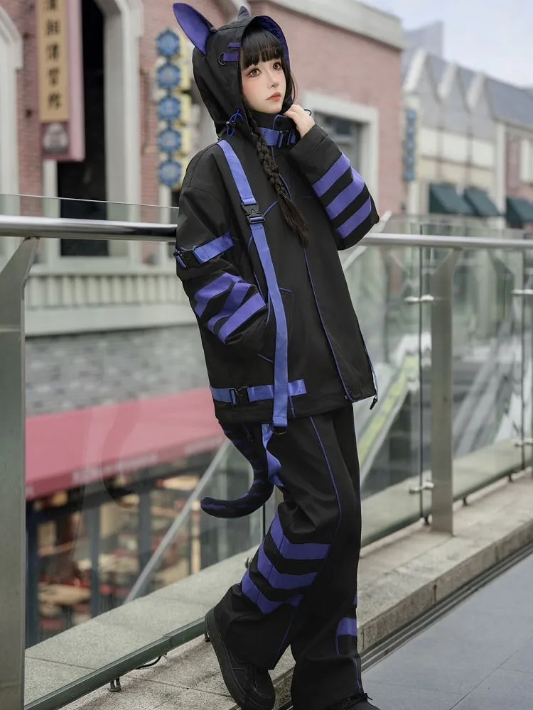 Black and Purple Jirai Kei Techwear Landmine Style Pants