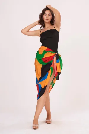 Black Dress & Sarong Skirt Set