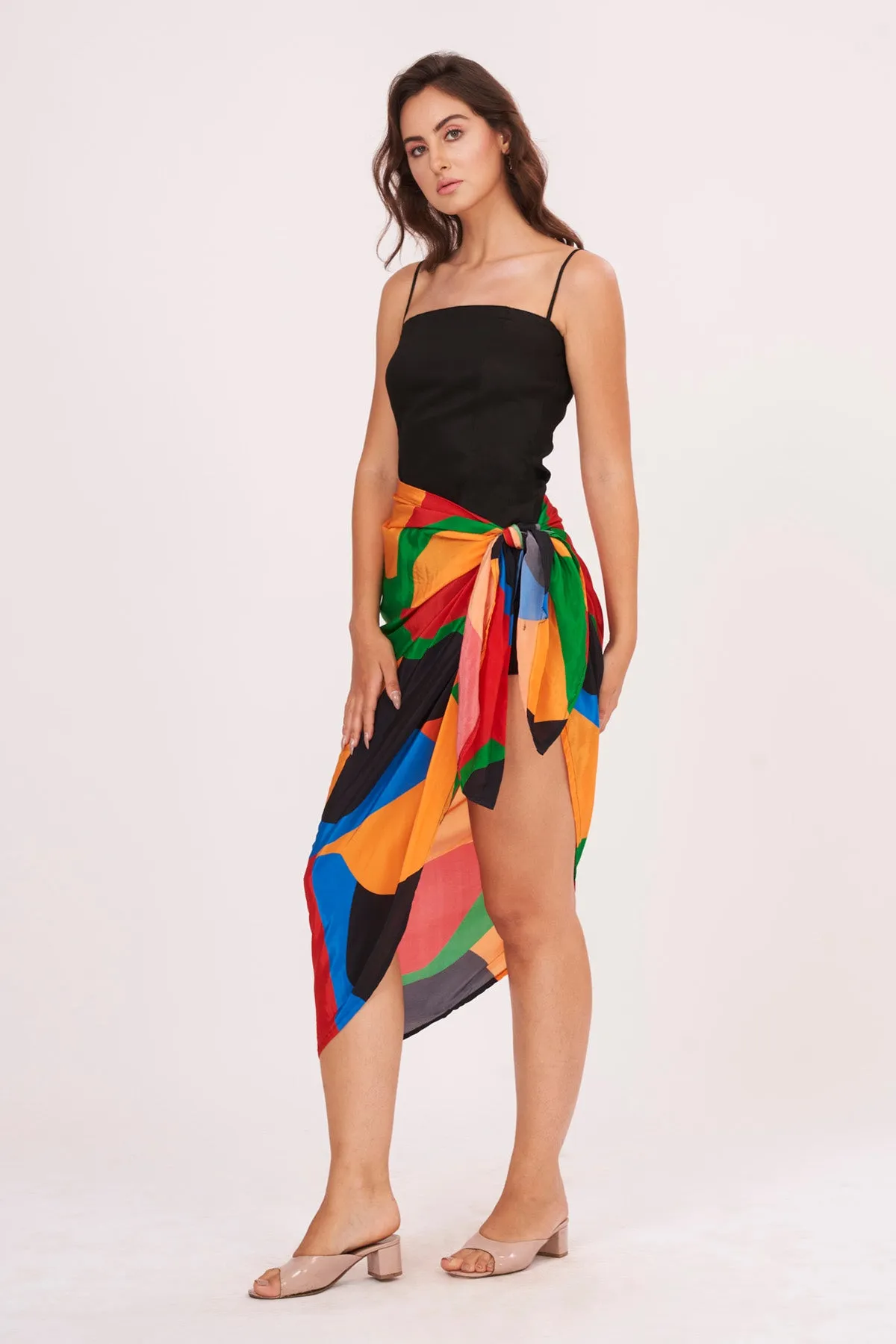 Black Dress & Sarong Skirt Set