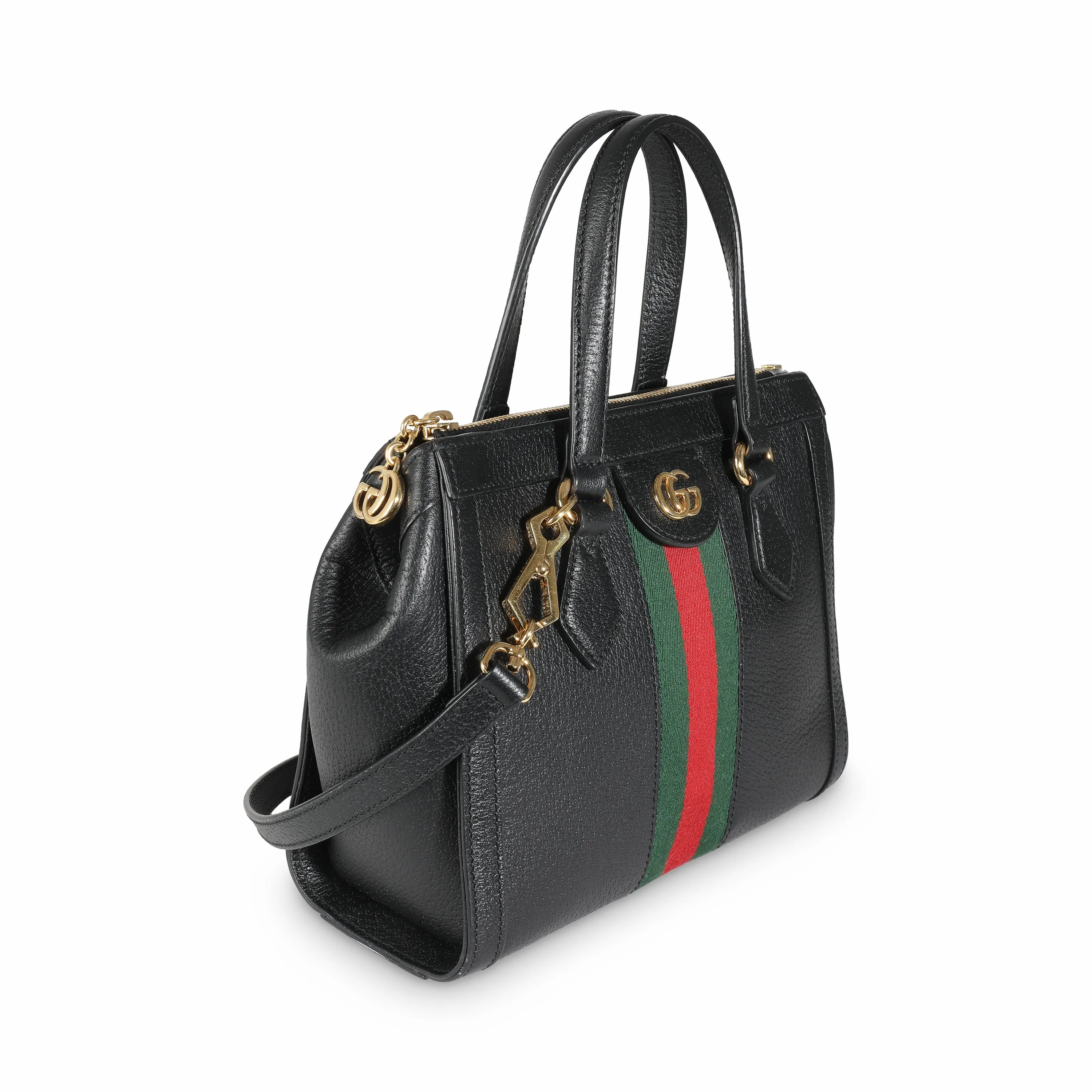 Black Textured Calfskin Web Small Ophidia Tote