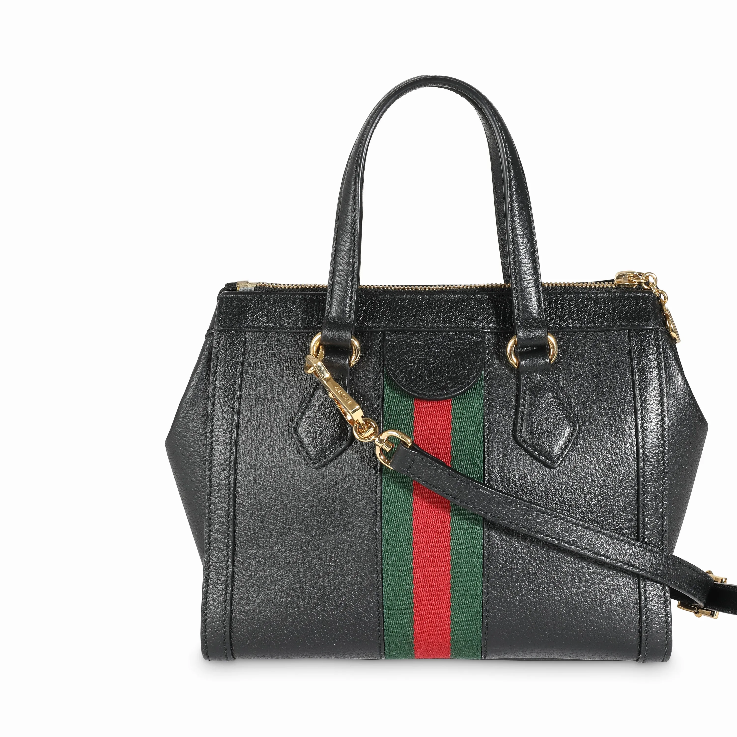 Black Textured Calfskin Web Small Ophidia Tote