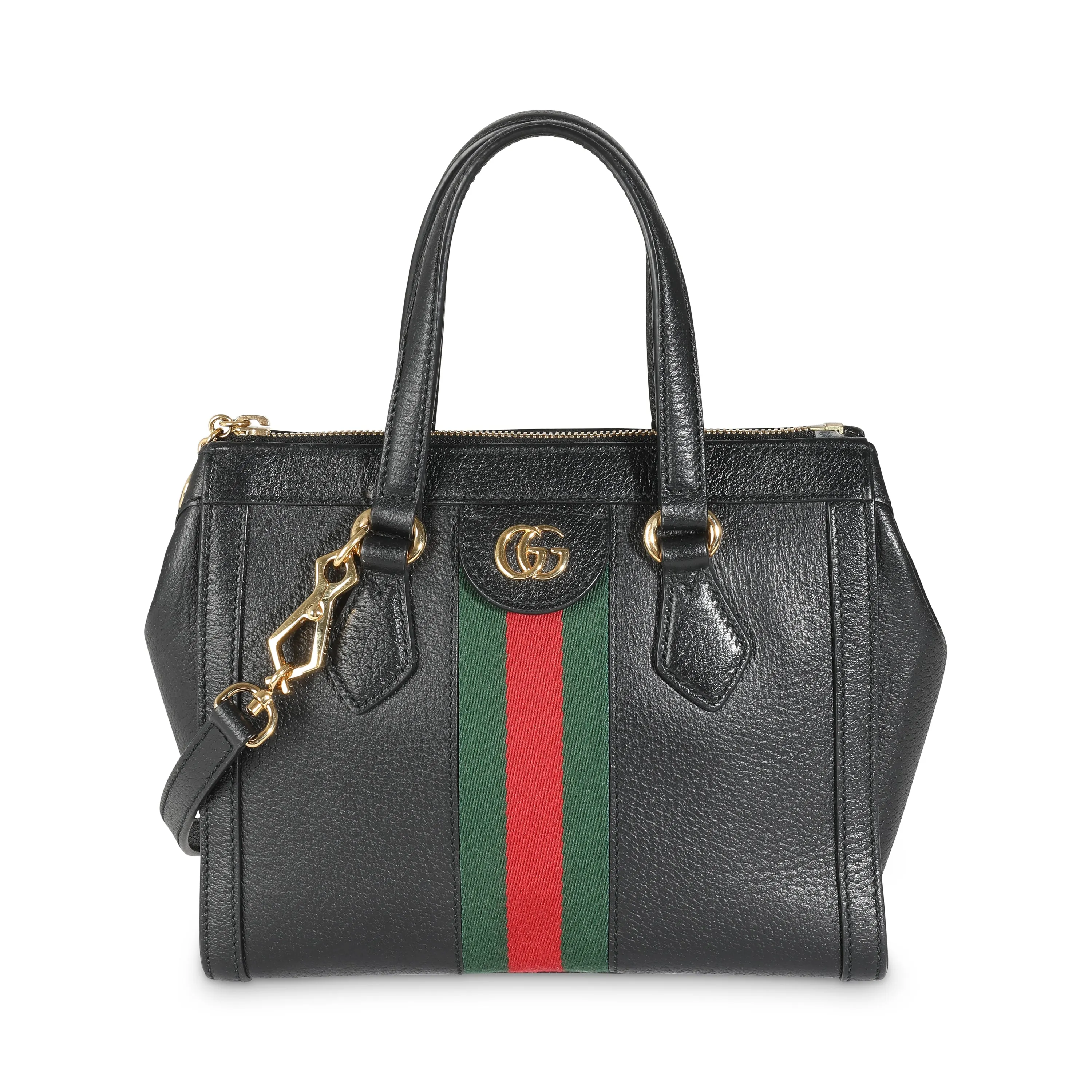 Black Textured Calfskin Web Small Ophidia Tote