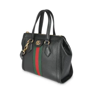 Black Textured Calfskin Web Small Ophidia Tote
