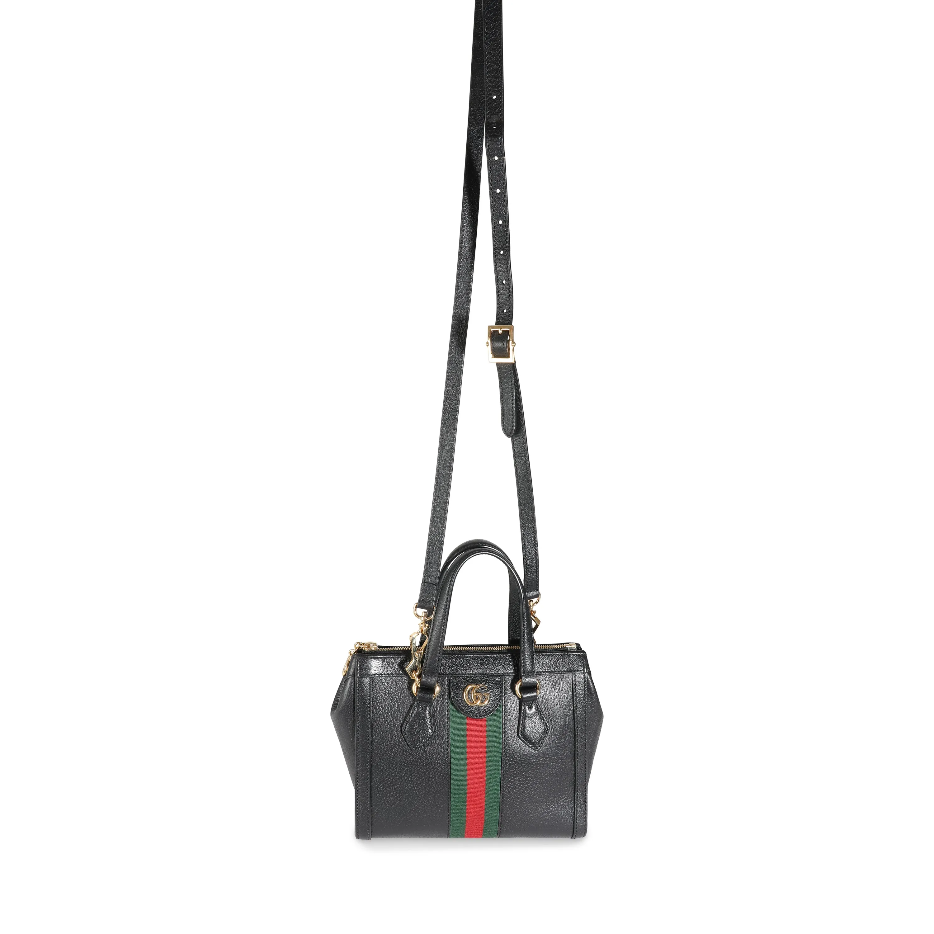 Black Textured Calfskin Web Small Ophidia Tote