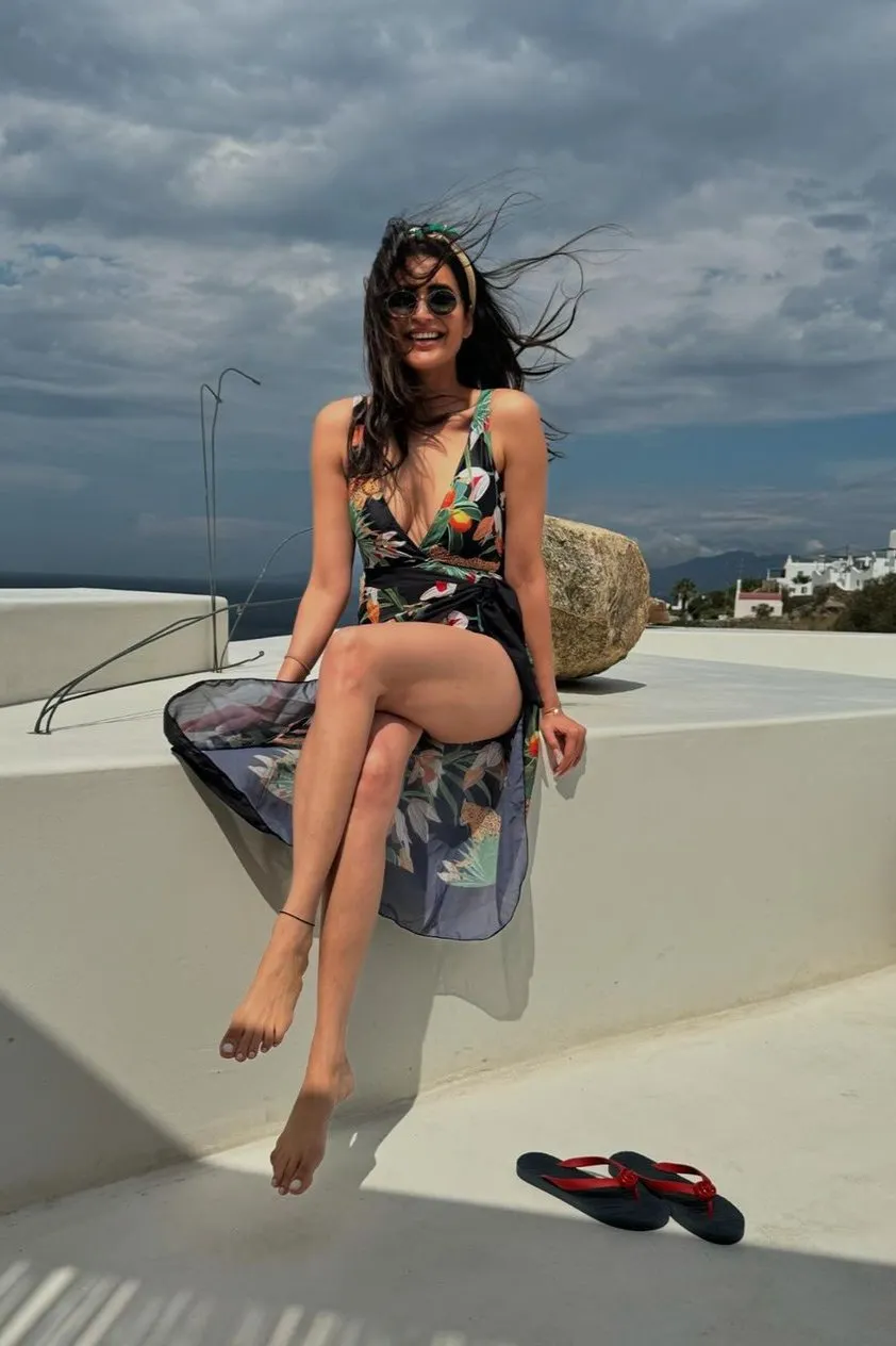 Black Tropical Monokini with a Sarong