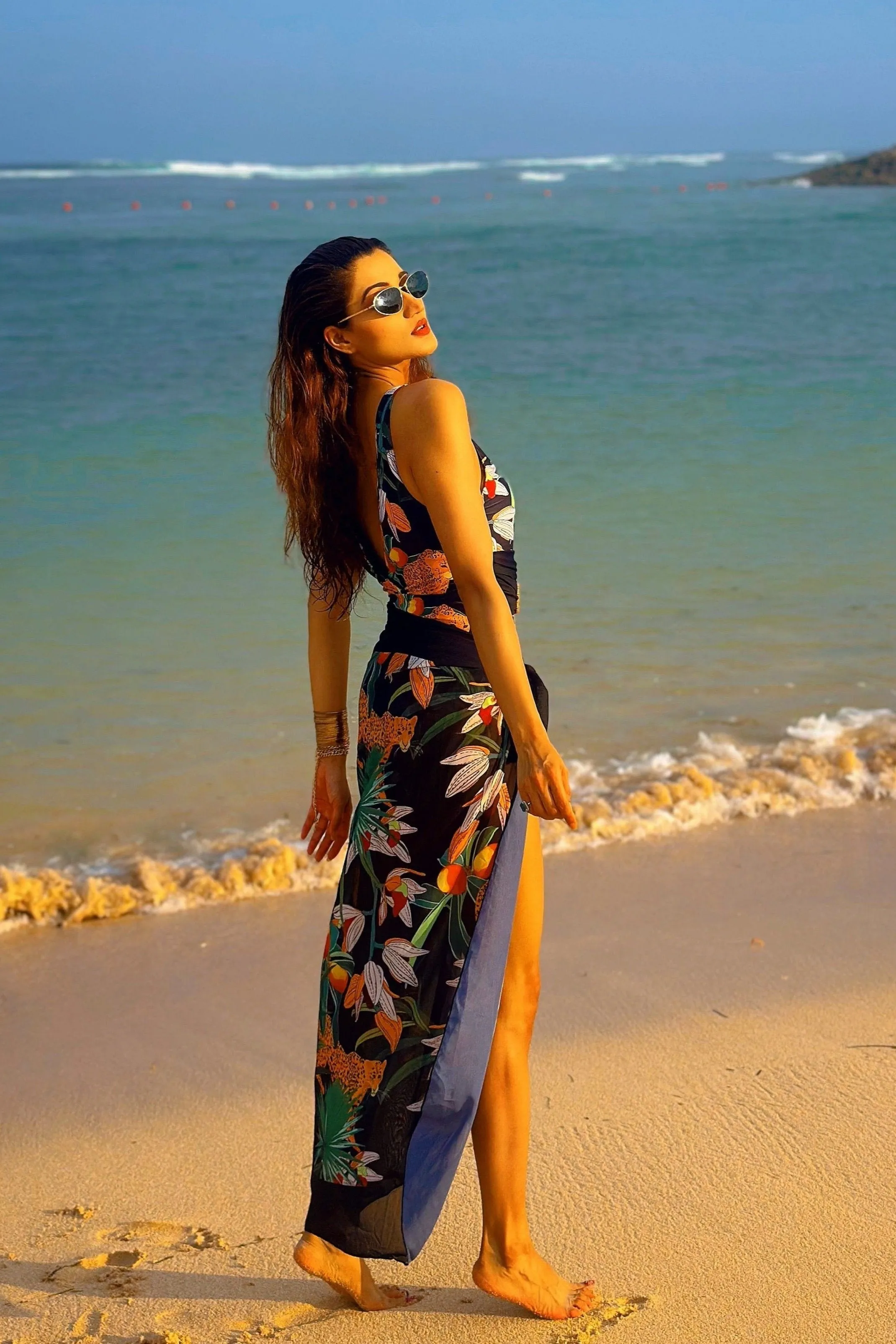 Black Tropical Monokini with a Sarong