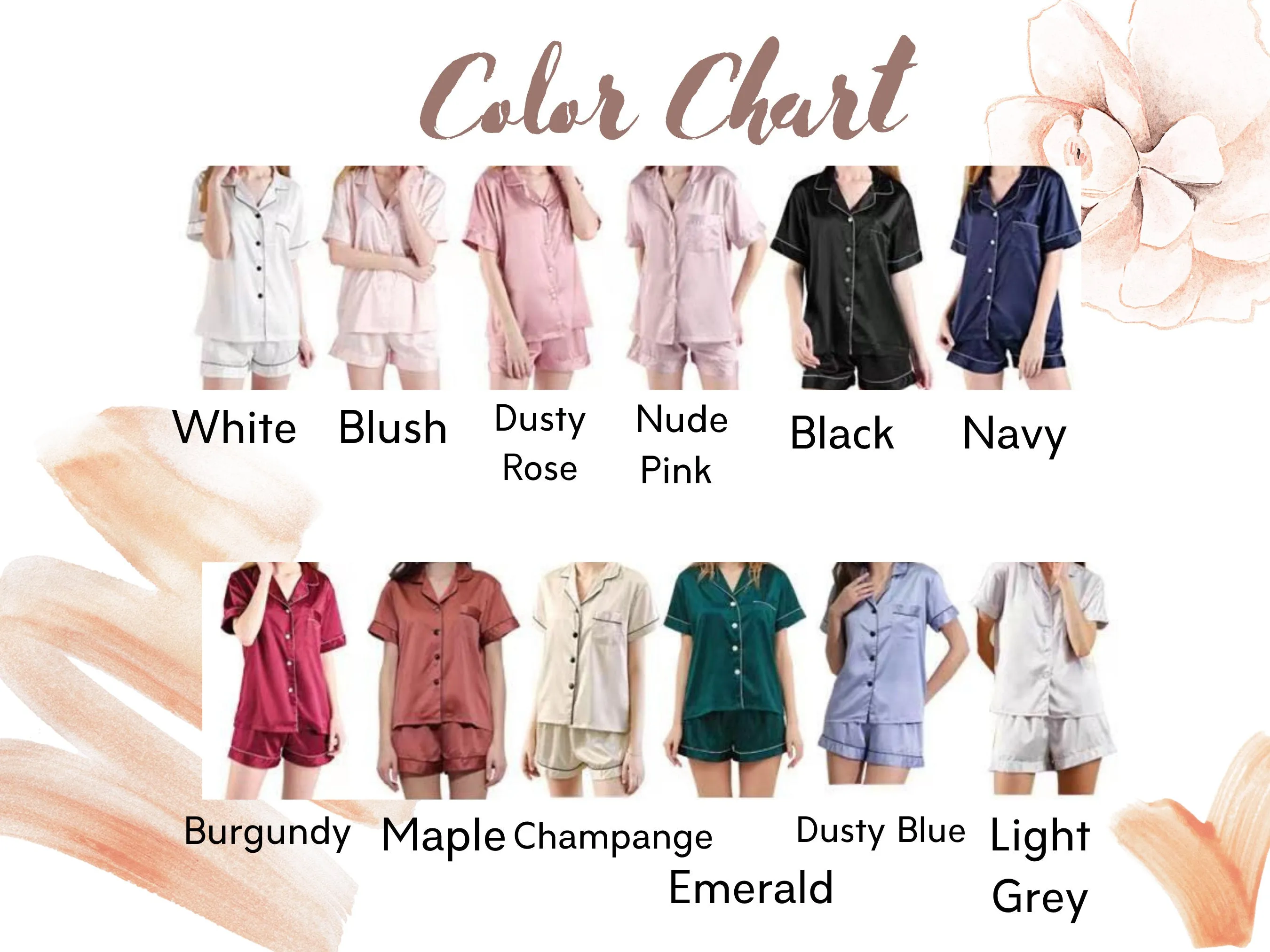 Bridal Party Pajamas, Group of Matching pajamas, set of bridal pajamas, Bridesmaid Pajamas sets Satin