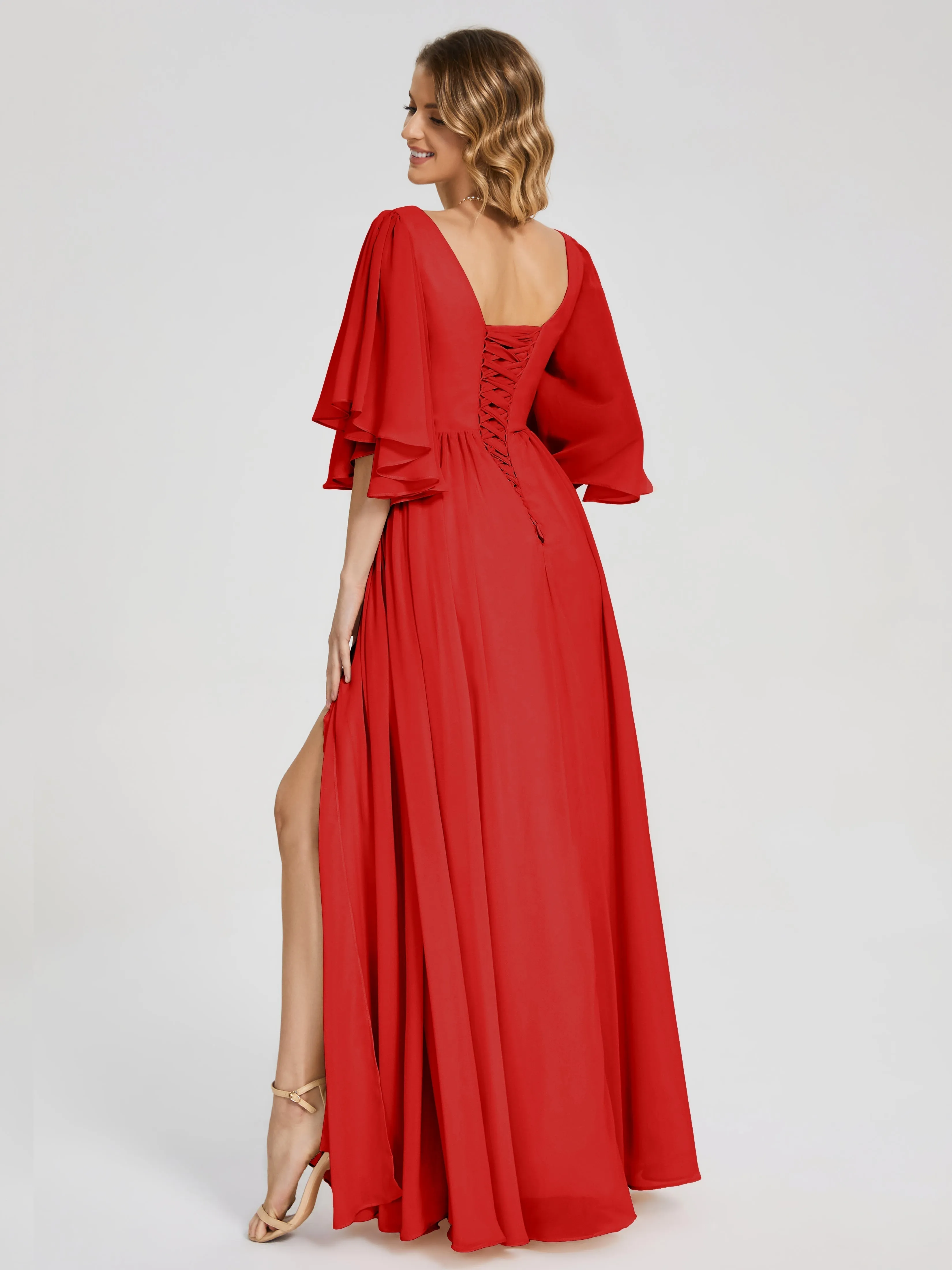Bridesmaid Dress Red Giselle Pretty Corset Back Chiffon Bridesmaid Dresses