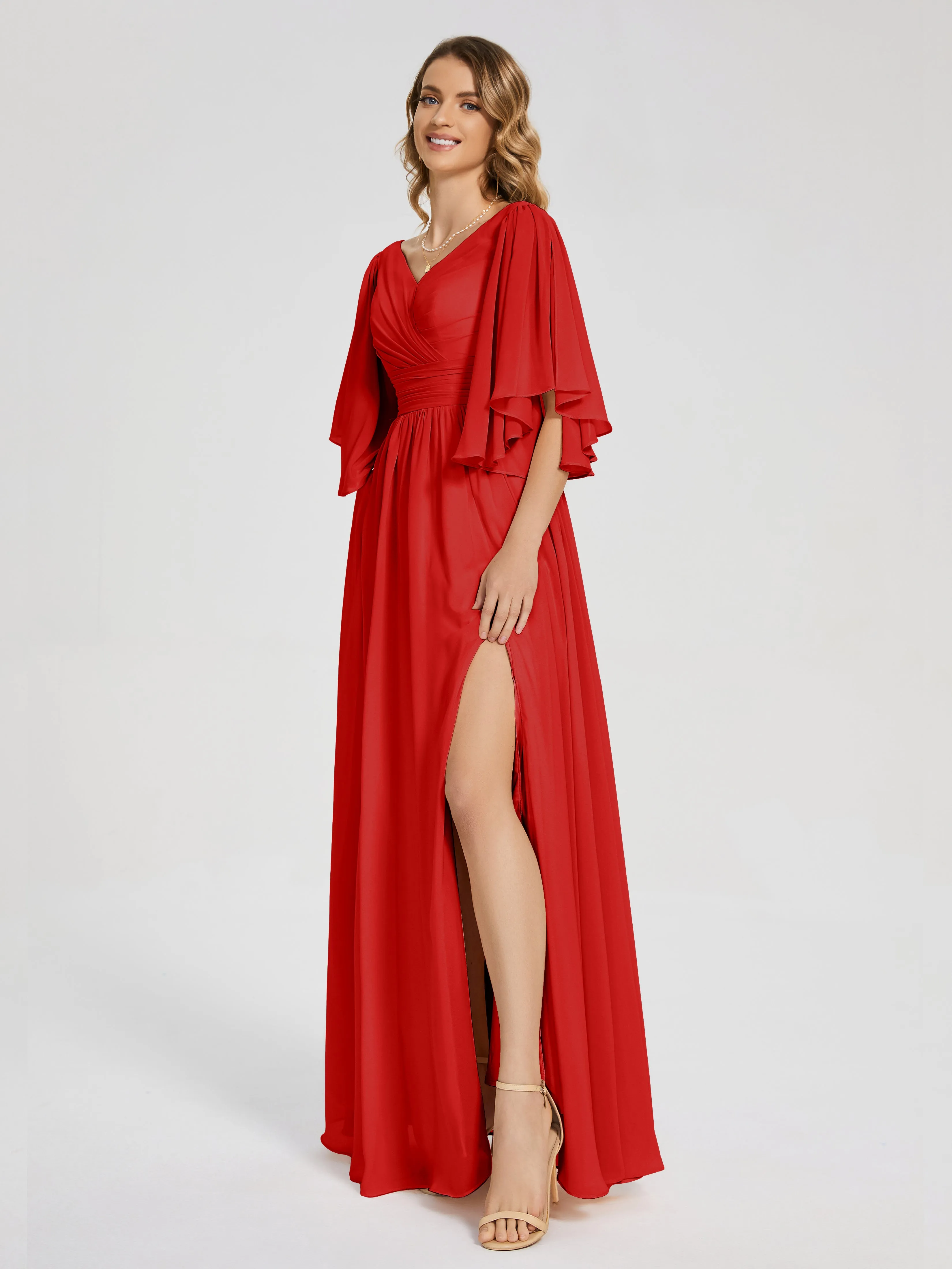 Bridesmaid Dress Red Giselle Pretty Corset Back Chiffon Bridesmaid Dresses