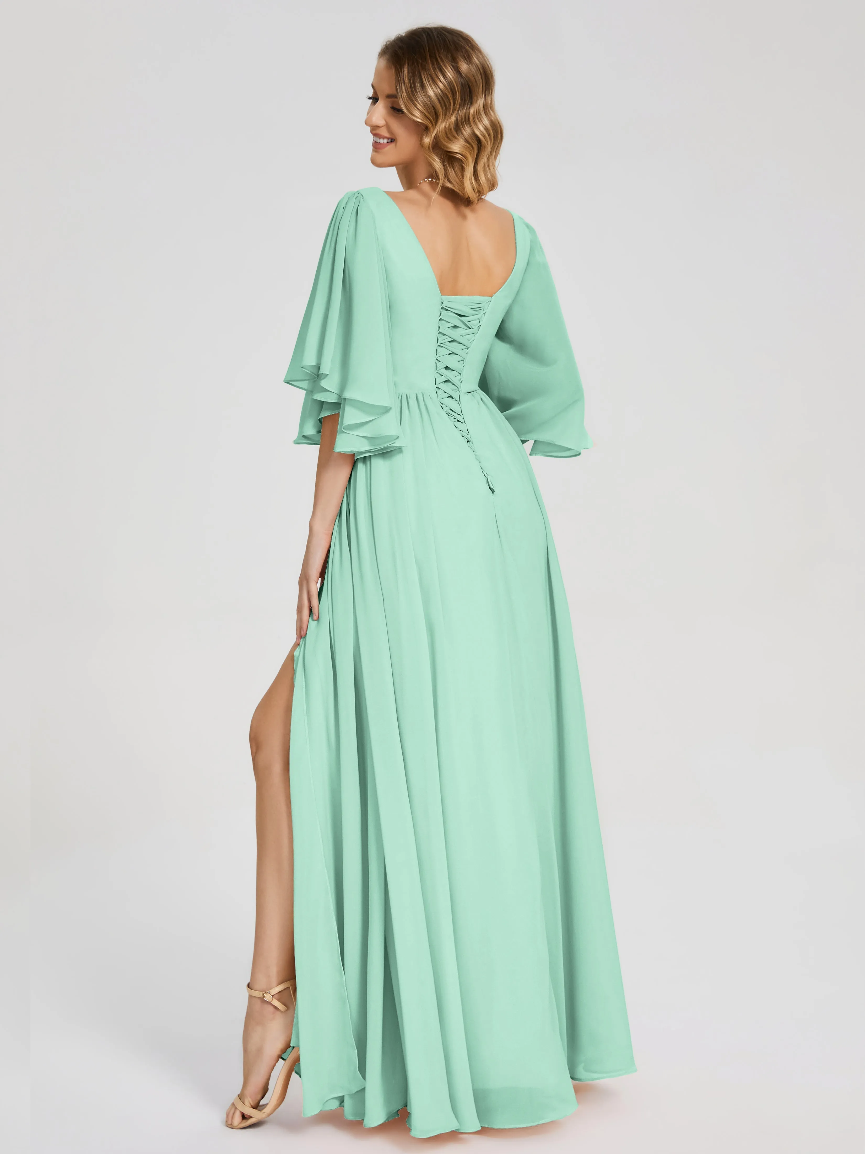 Bridesmaid Mint Green Dress Giselle Pretty Corset Back Chiffon Bridesmaid Dresses
