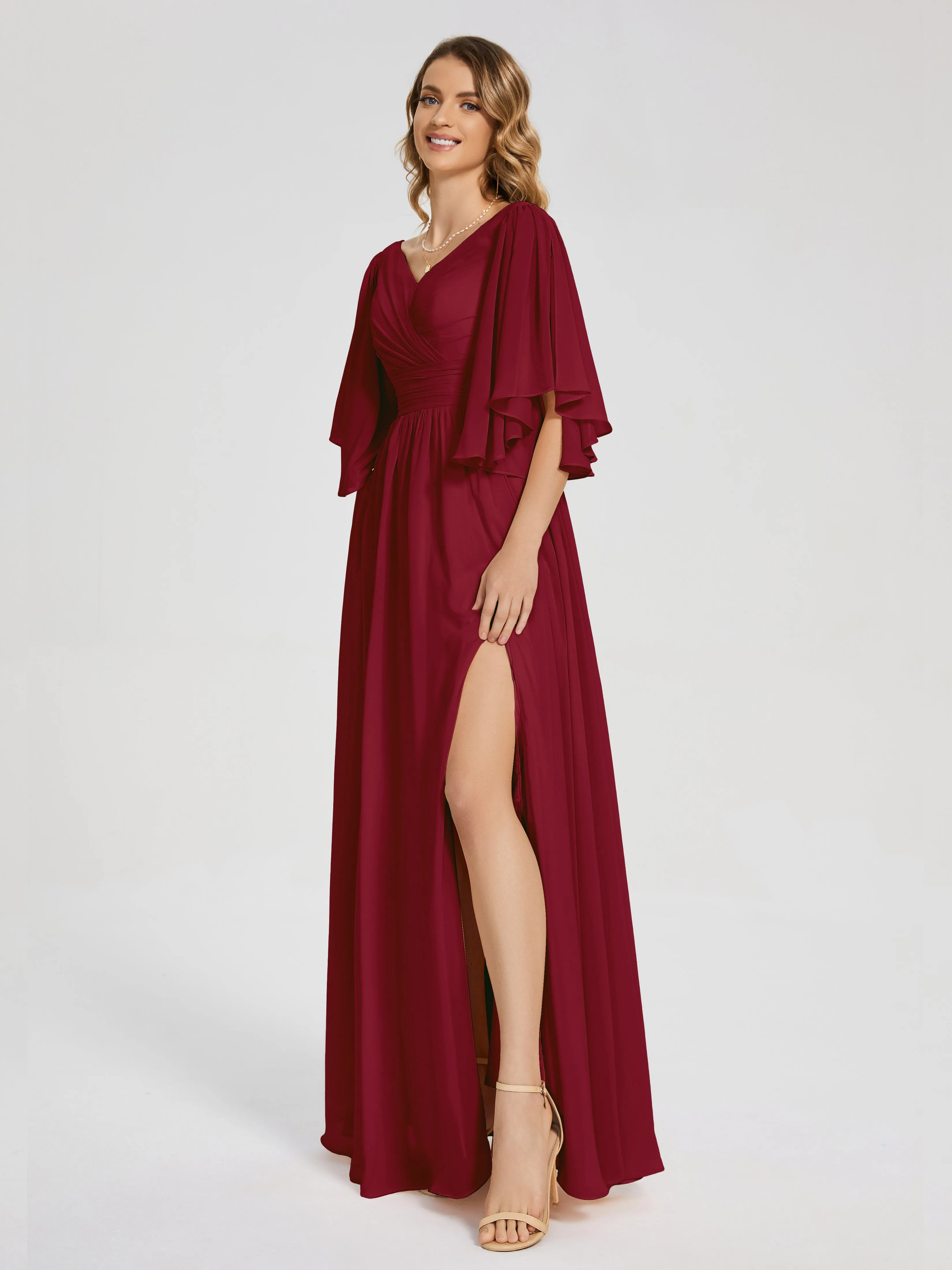 Burgundy Bridesmaid Giselle Pretty Corset Back Chiffon Bridesmaid Dresses