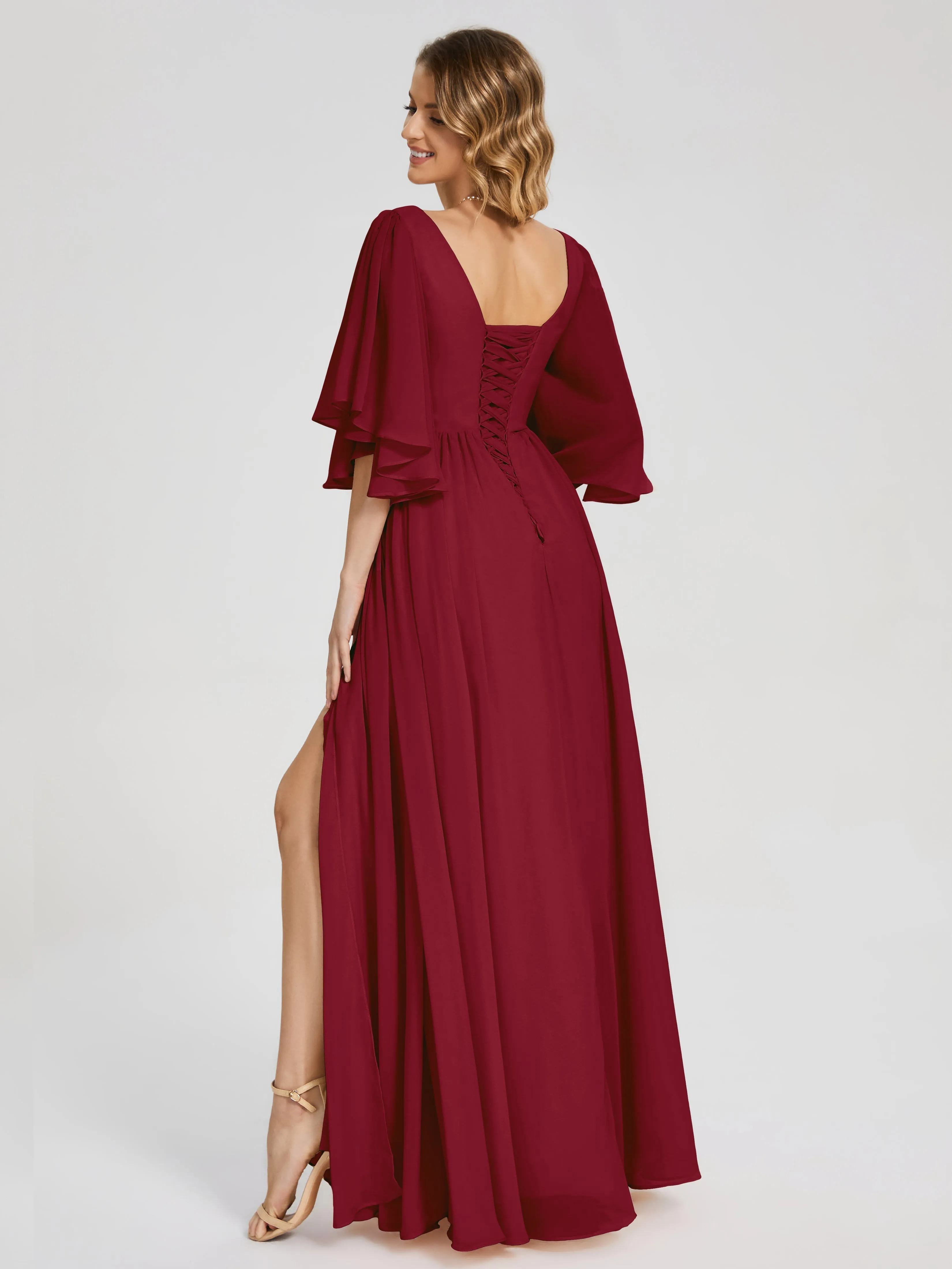 Burgundy Bridesmaid Giselle Pretty Corset Back Chiffon Bridesmaid Dresses