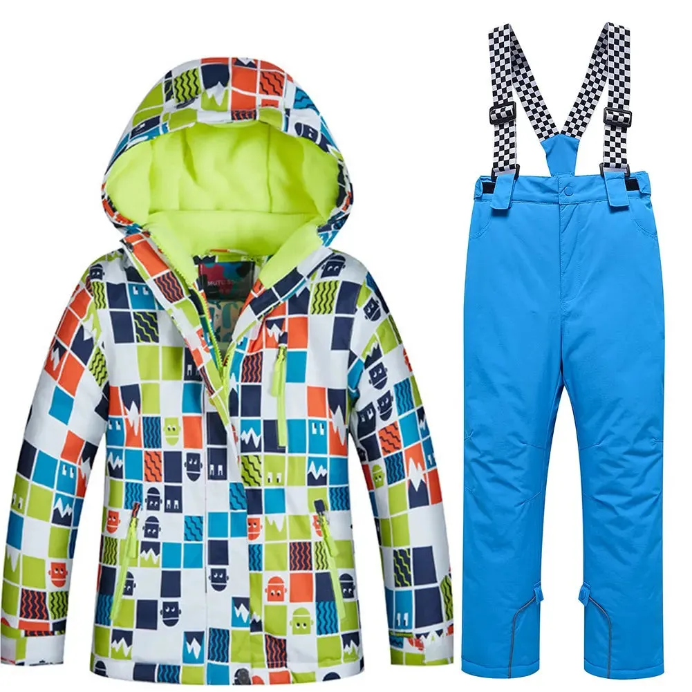 Children Fun Printed Skiing Snowboarding Insulated Suits