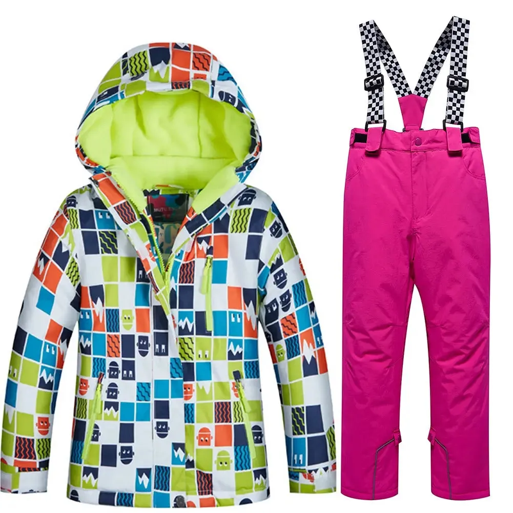 Children Fun Printed Skiing Snowboarding Insulated Suits