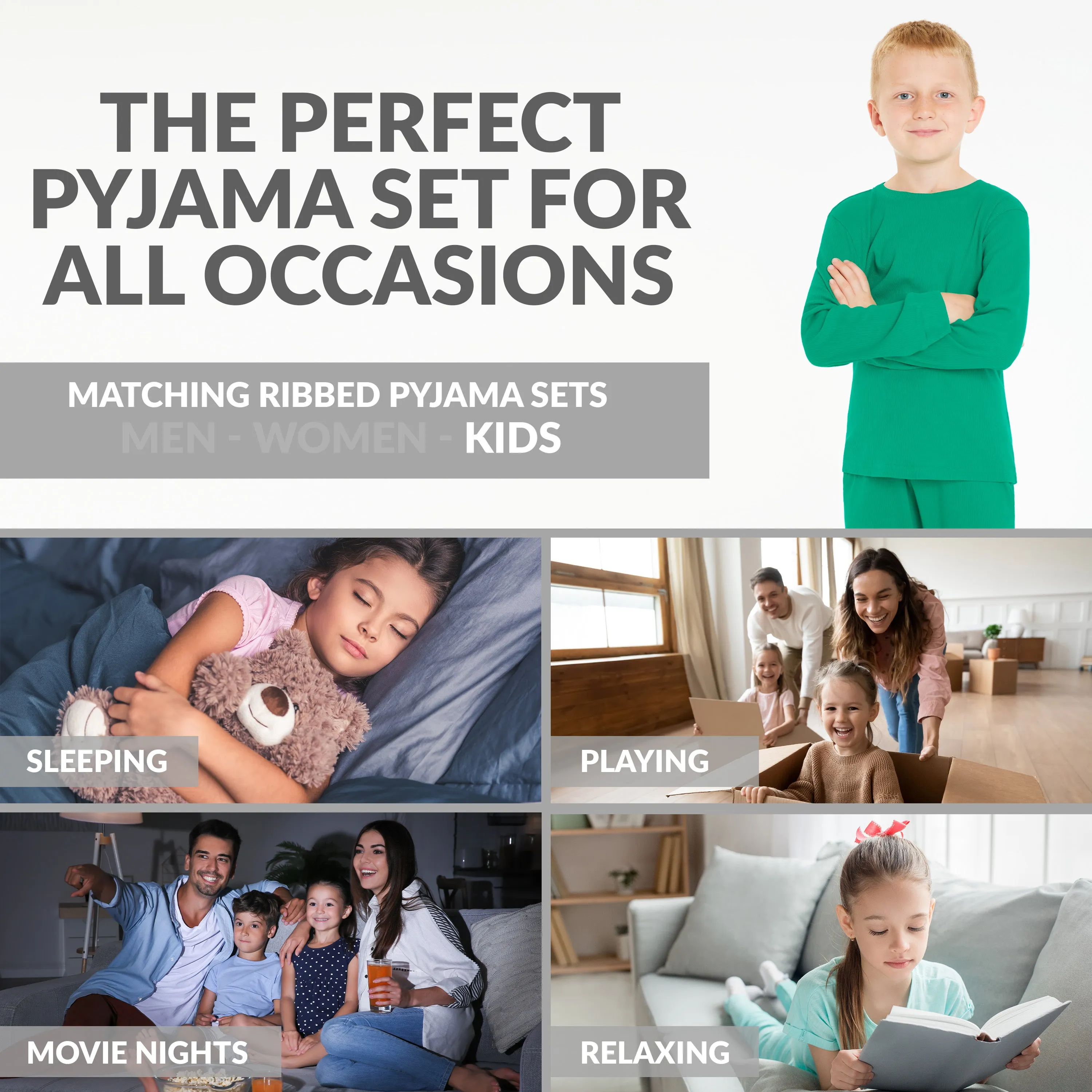 CityComfort Ribbed Pyjamas for Kids - Matching PJs for Family