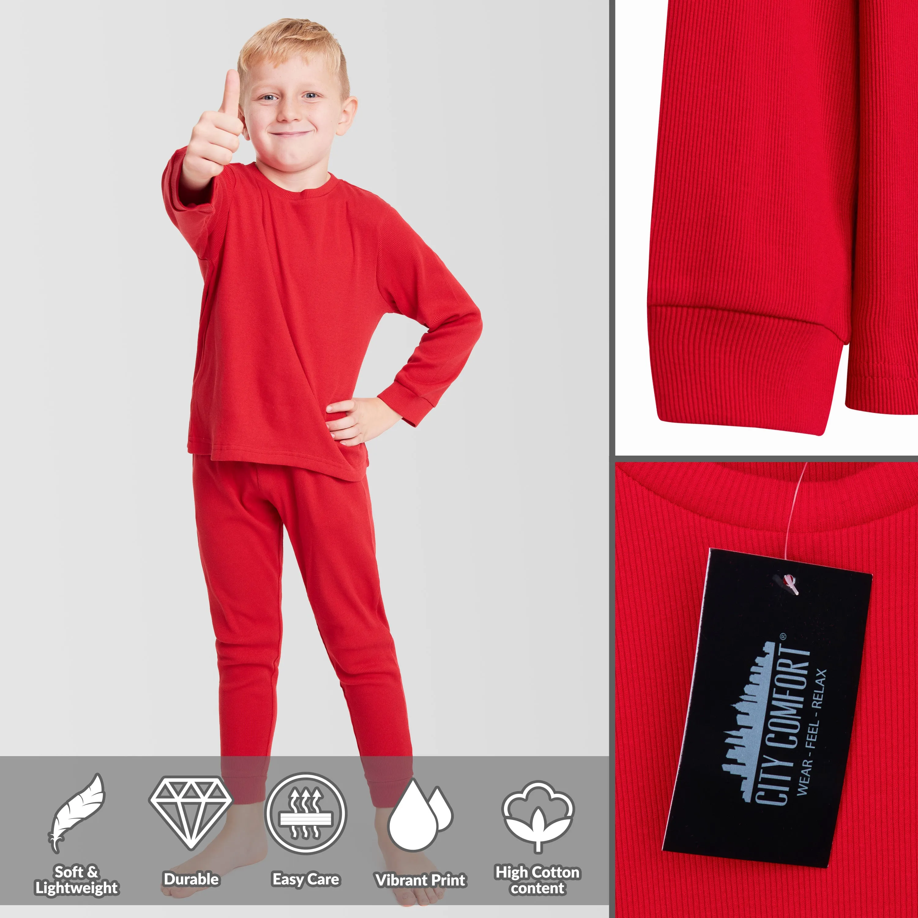 CityComfort Ribbed Pyjamas for Kids - Matching PJs for Family