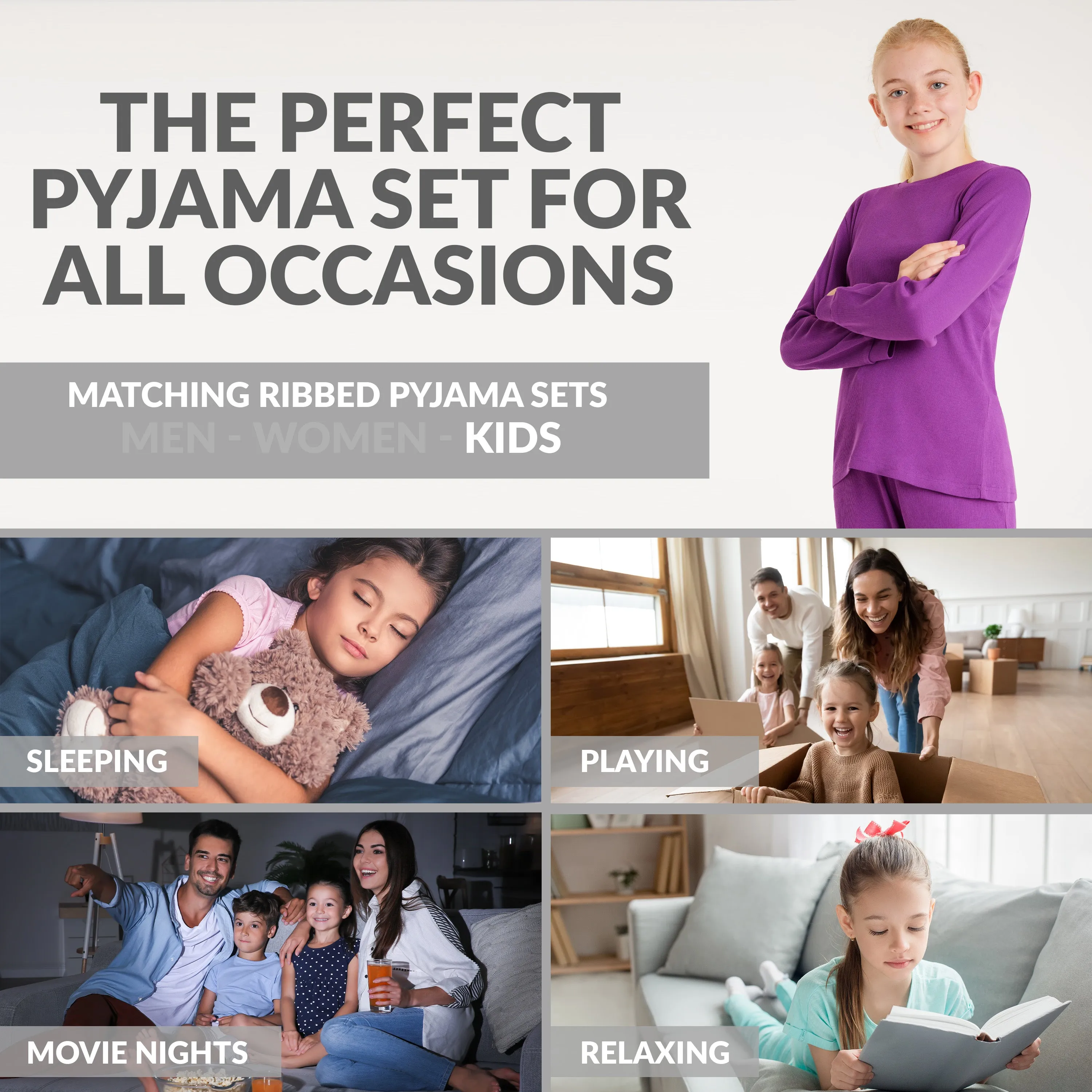 CityComfort Ribbed Pyjamas for Kids - Matching PJs for Family