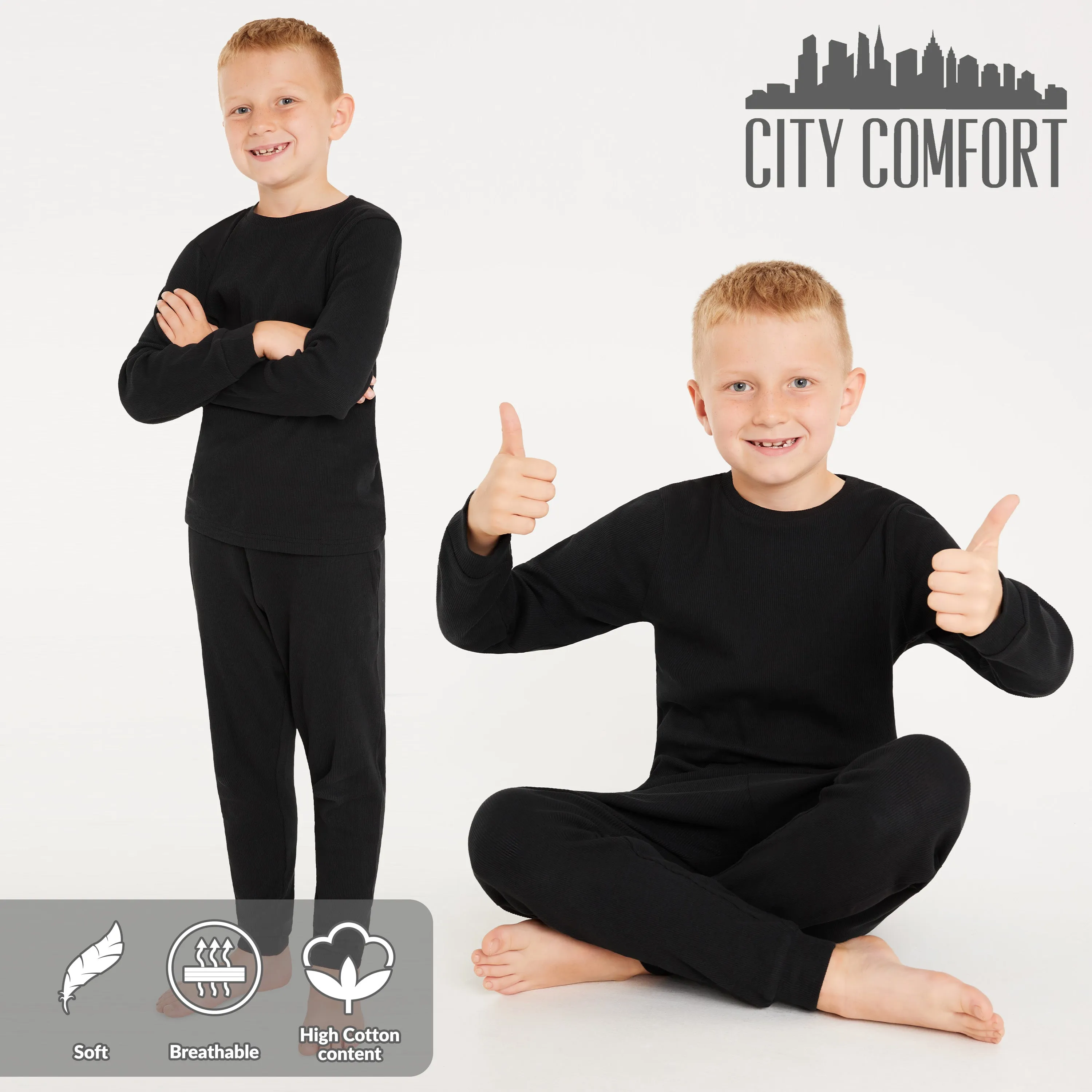 CityComfort Ribbed Pyjamas for Kids - Matching PJs for Family