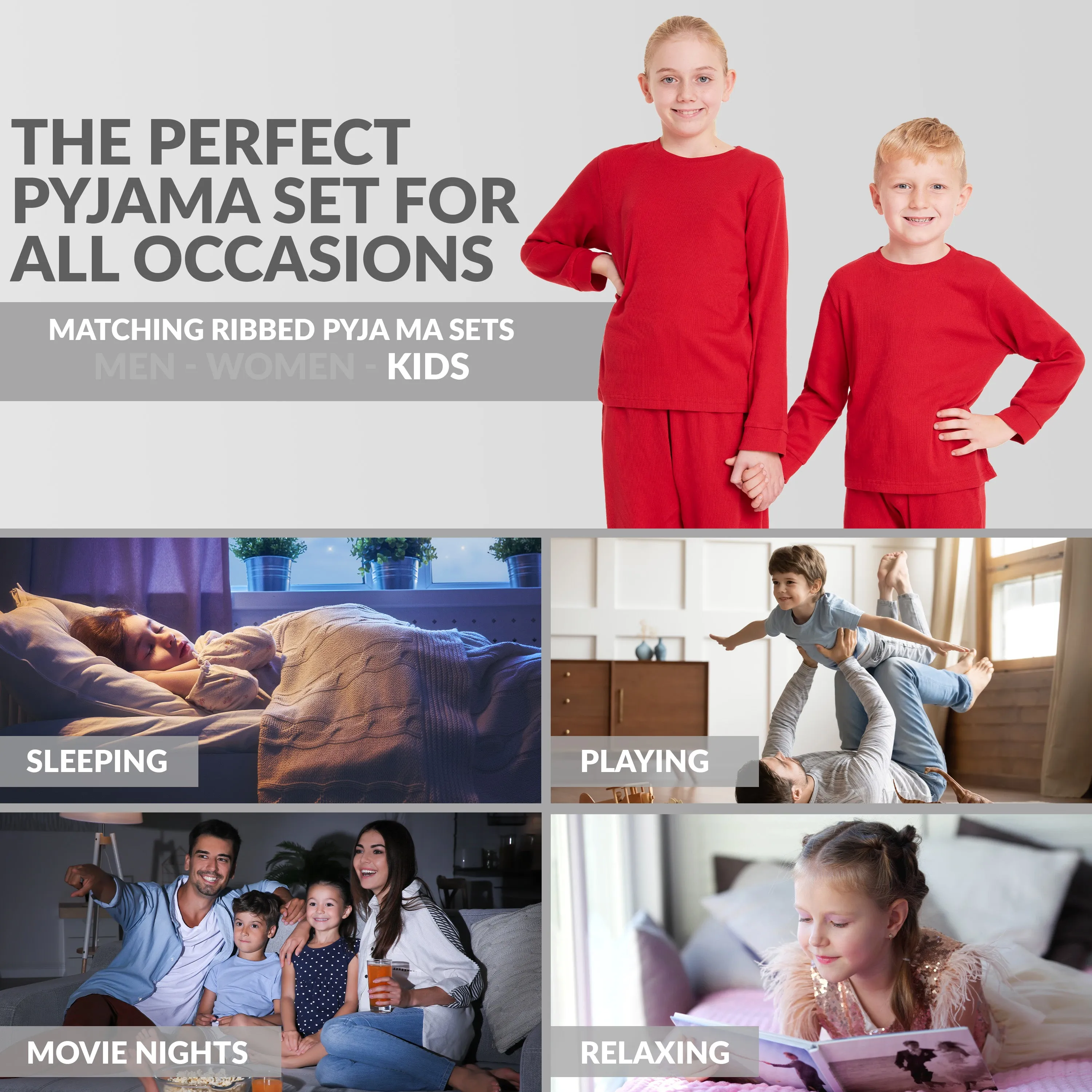 CityComfort Ribbed Pyjamas for Kids - Matching PJs for Family