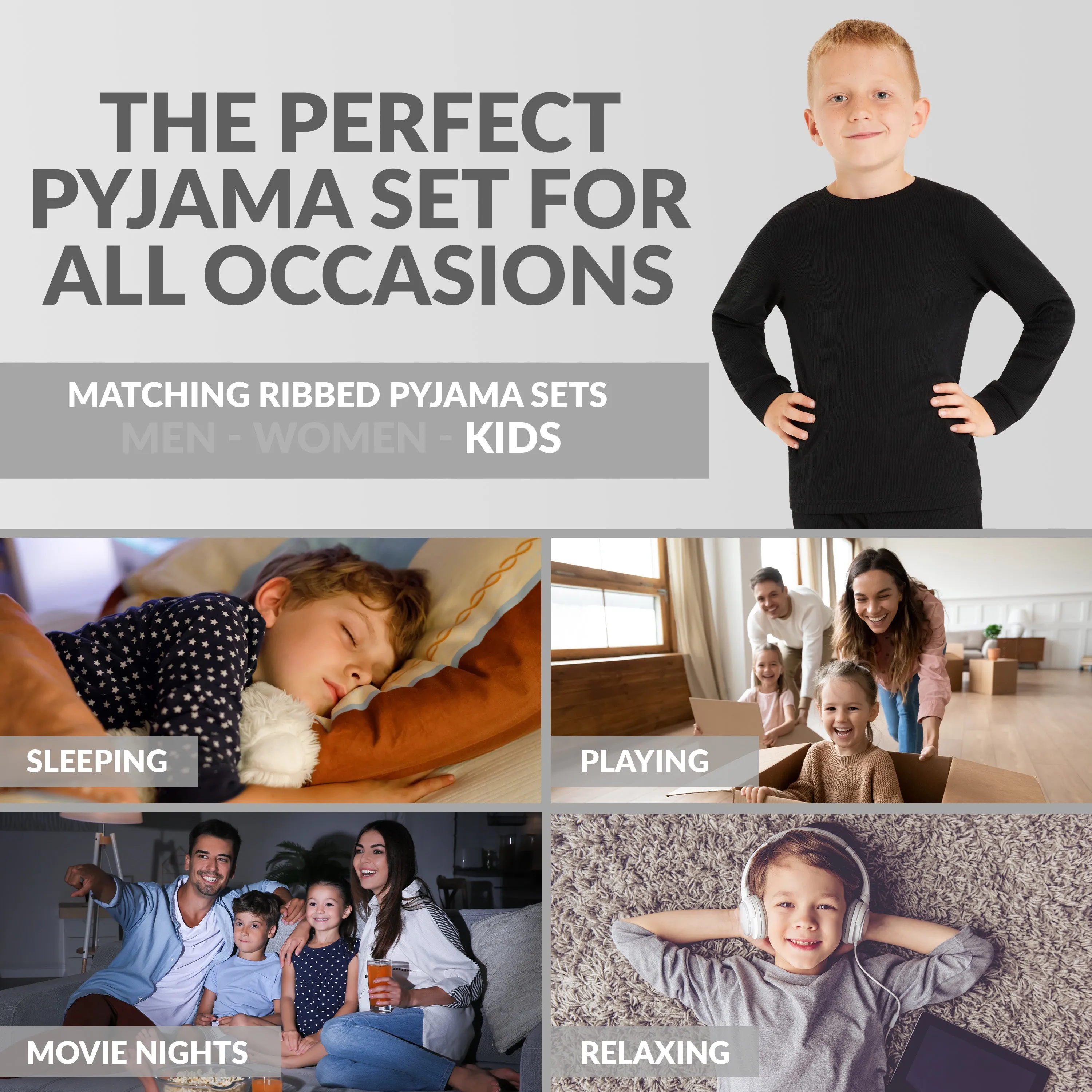 CityComfort Ribbed Pyjamas for Kids - Matching PJs for Family