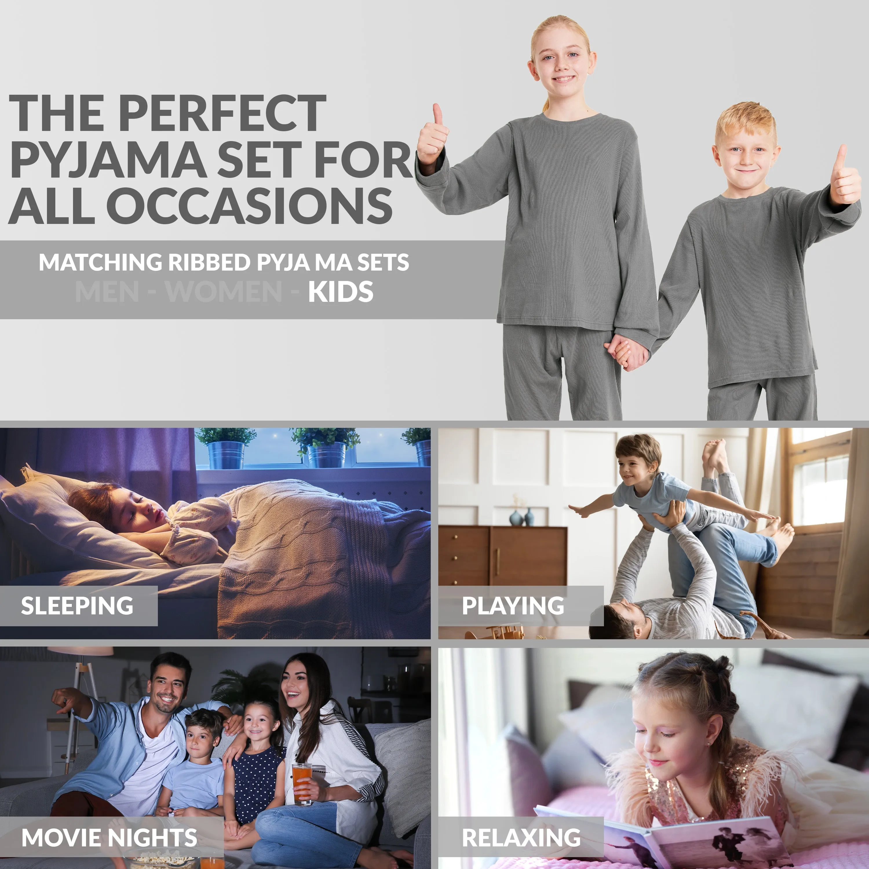 CityComfort Ribbed Pyjamas for Kids - Matching PJs for Family