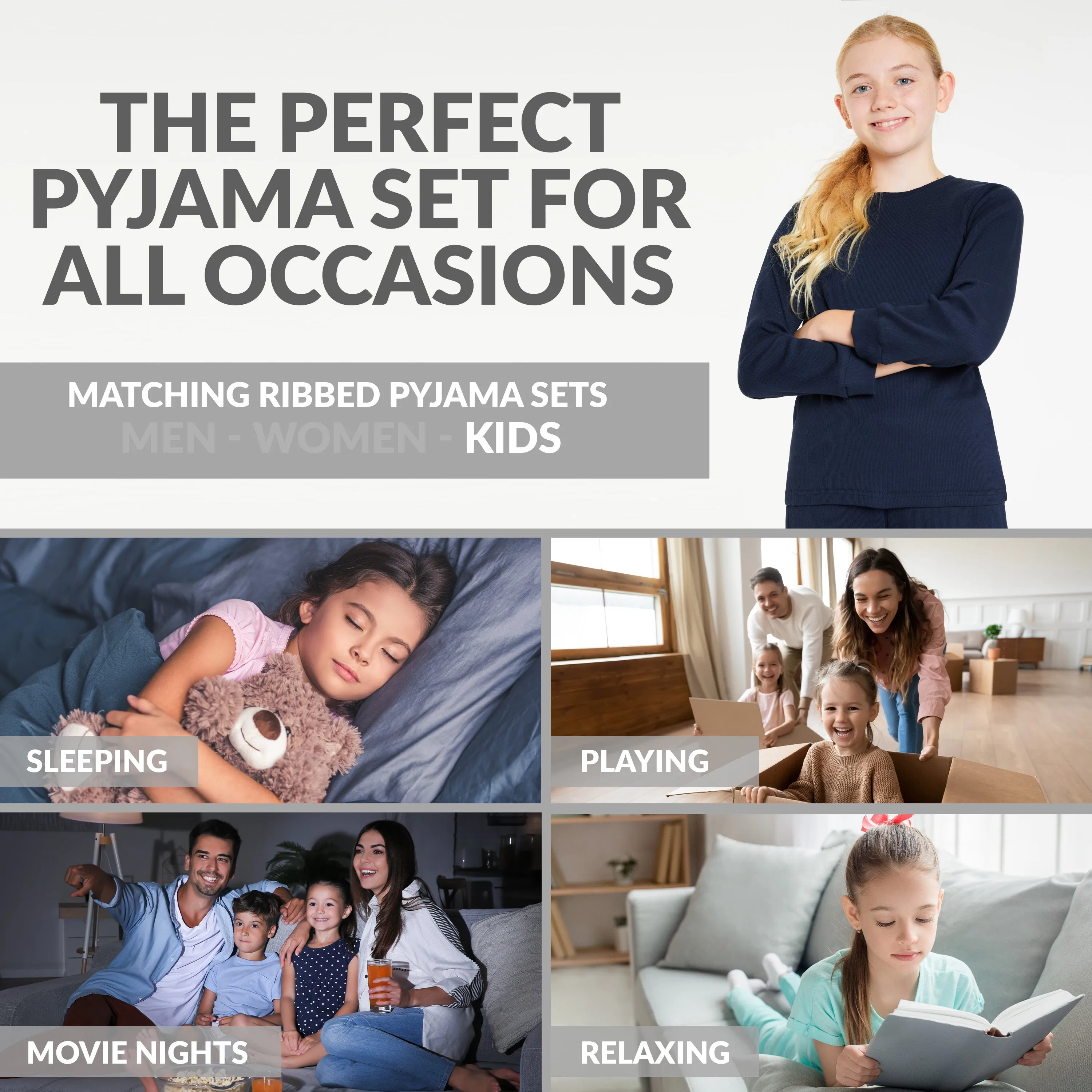 CityComfort Ribbed Pyjamas for Kids - Matching PJs for Family