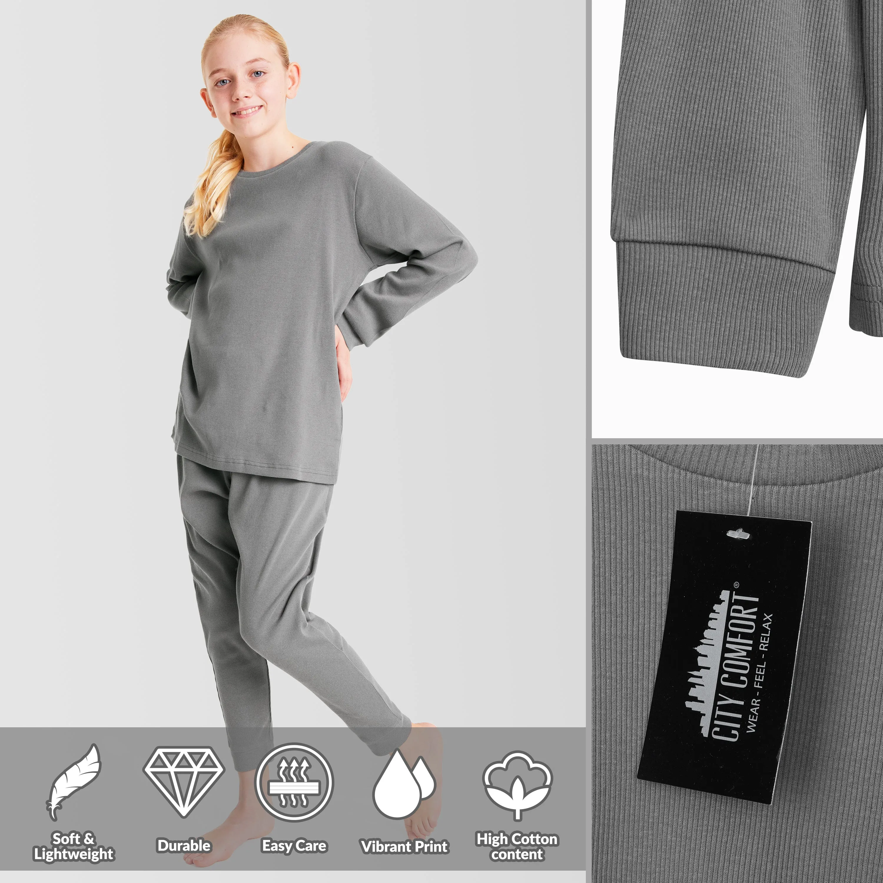 CityComfort Ribbed Pyjamas for Kids - Matching PJs for Family