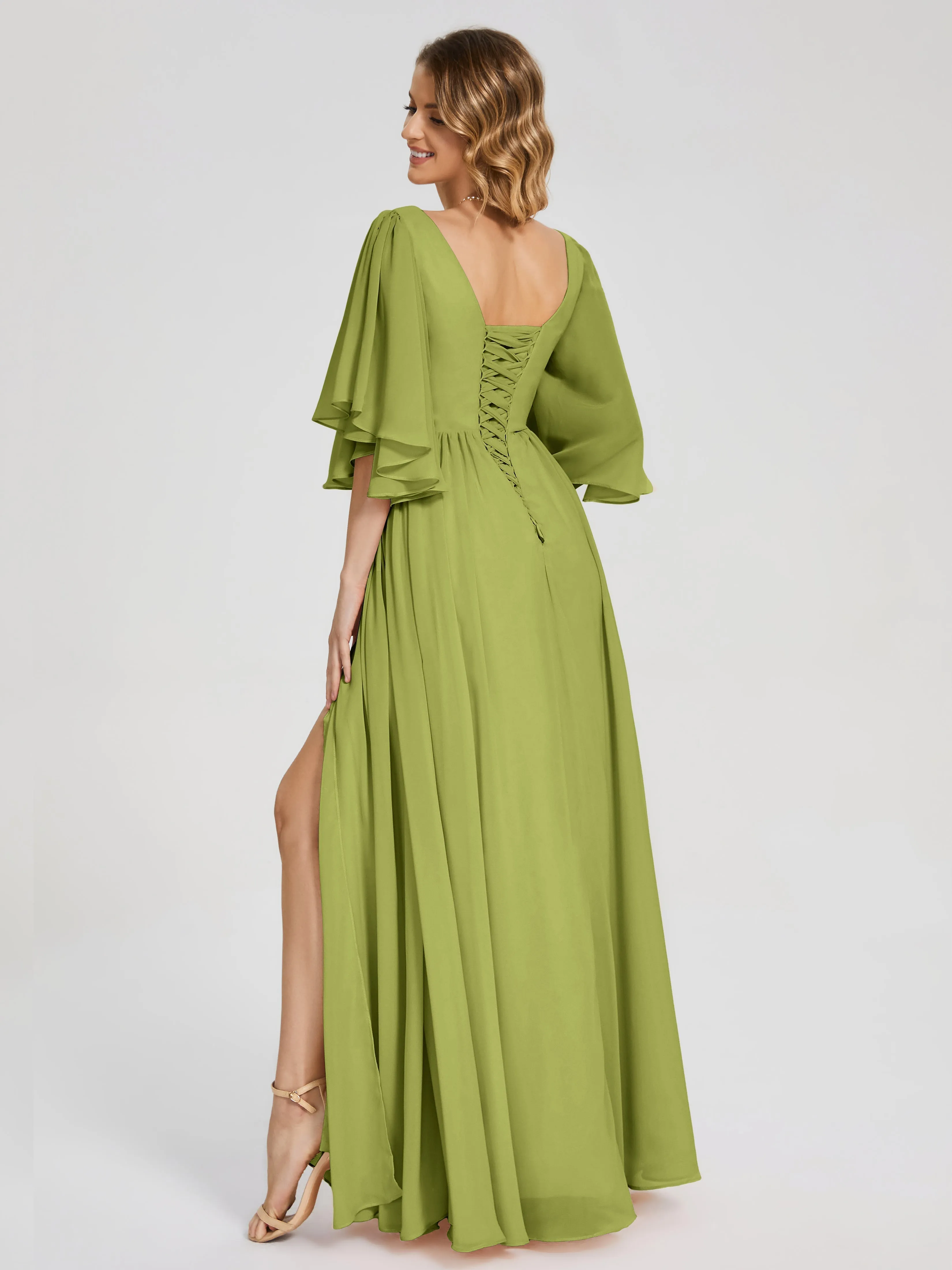 Clover Bridesmaid Dress Giselle Pretty Corset Back Chiffon Bridesmaid Dresses